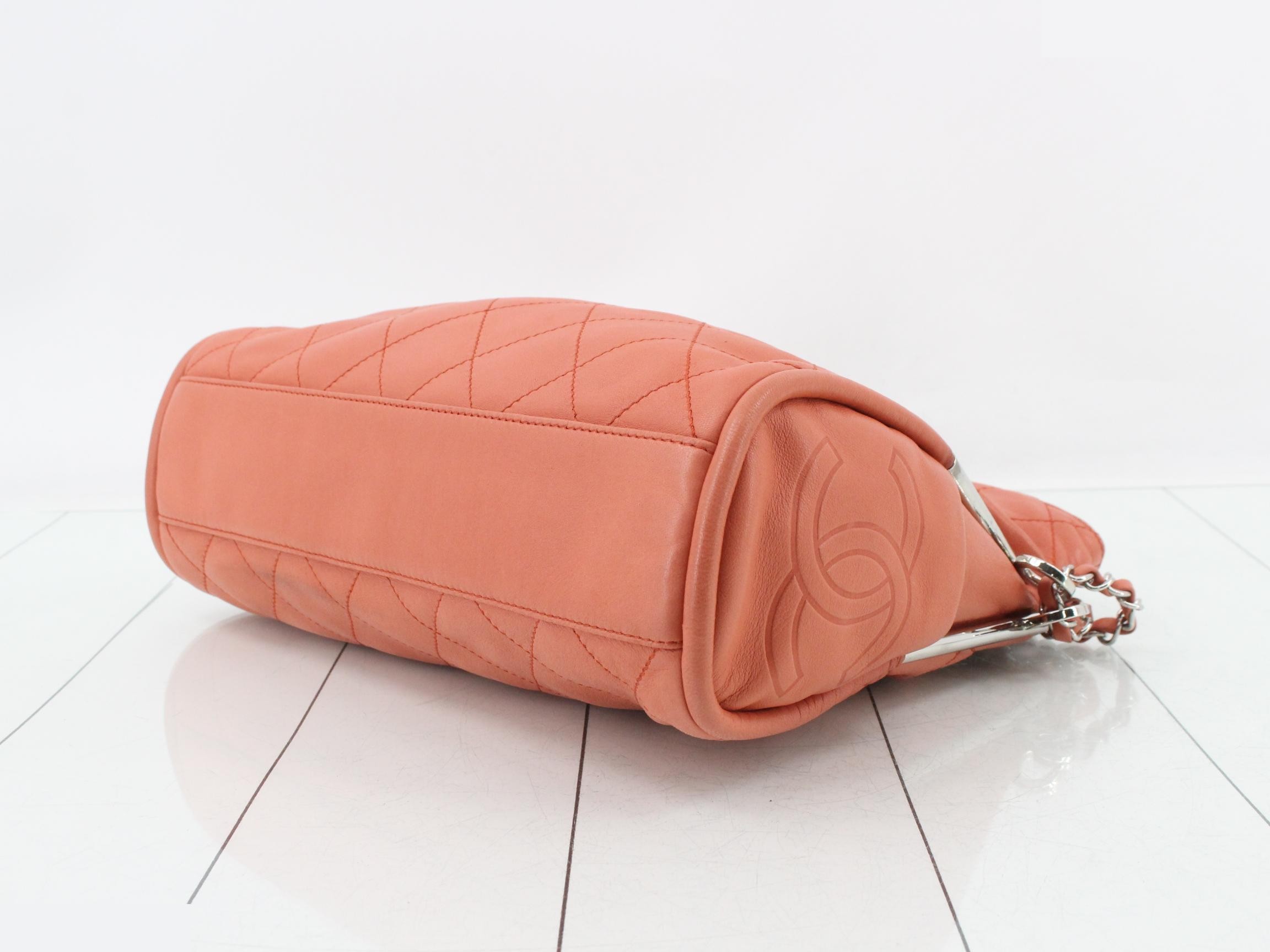 Matelassé Chain Hobo, Lambskin, Coral Pink, Silver Hardware, Series 10, W32cm — view 6