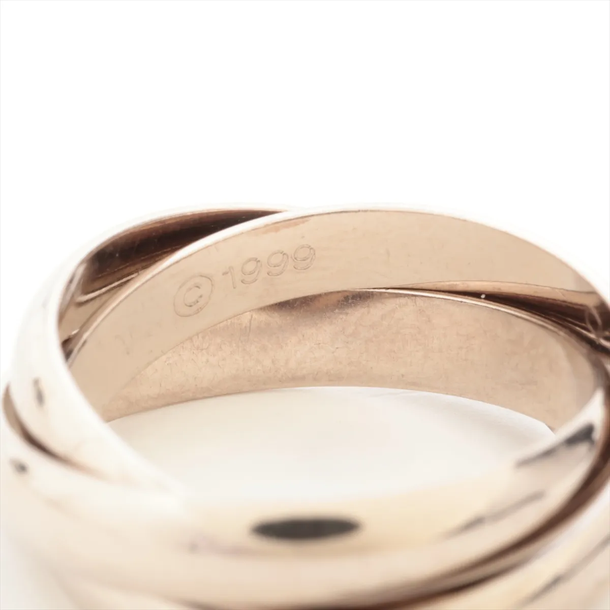Trinity Ring 750(WG) 8.6g 52 O2644T Indentation Waxed Hallmark Some double striking — view 4
