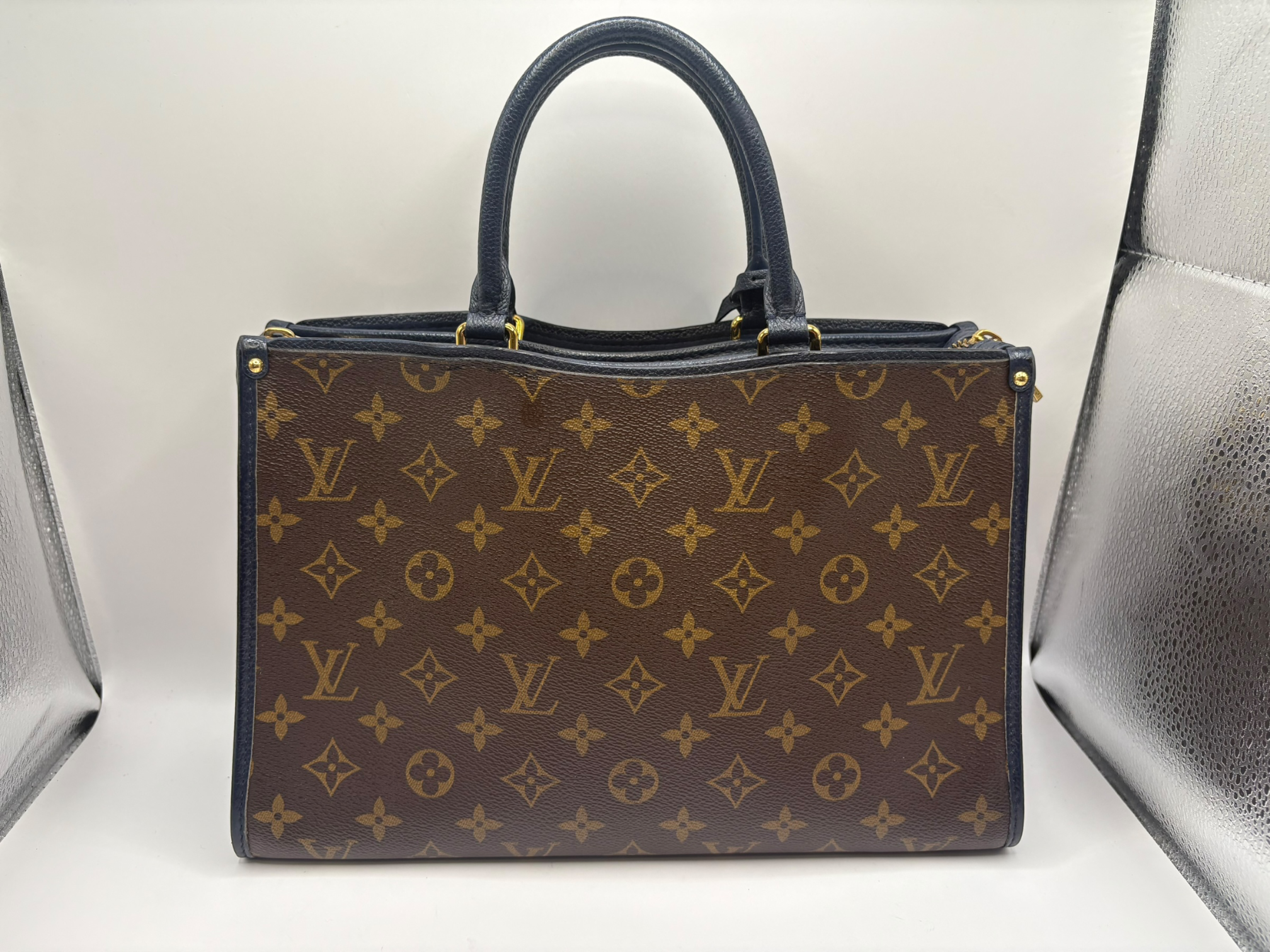 Monogram Popincourt MM Leather Handbag (Navy) — view 2