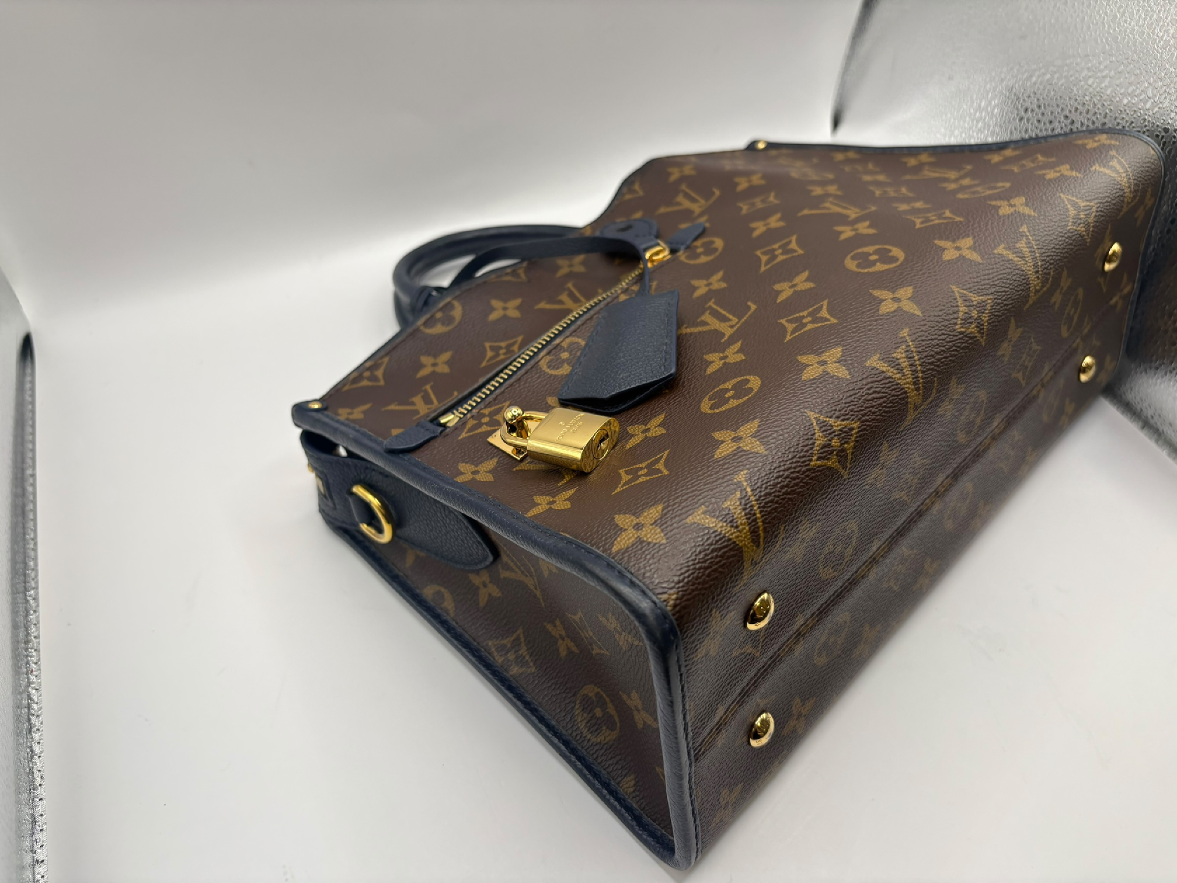 Monogram Popincourt MM Leather Handbag (Navy) — view 4