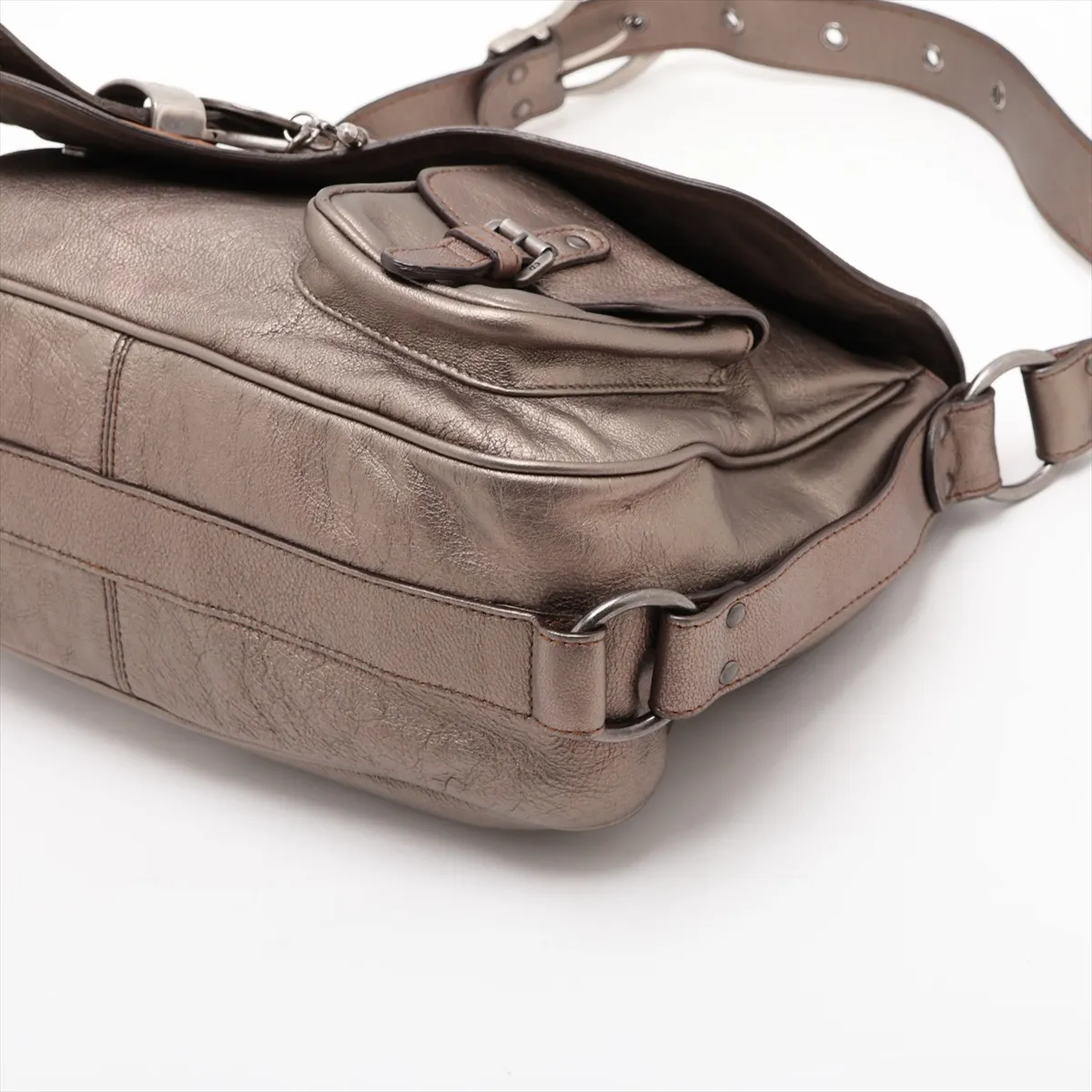 Gaucho Leather Shoulder Bag, Gold — view 3