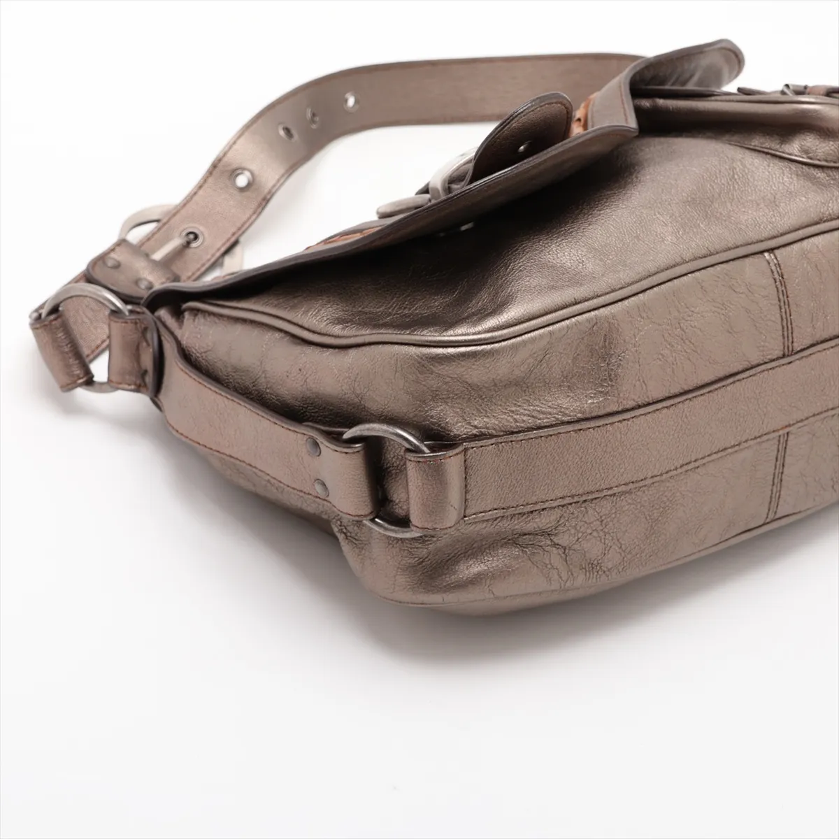 Gaucho Leather Shoulder Bag, Gold — view 4