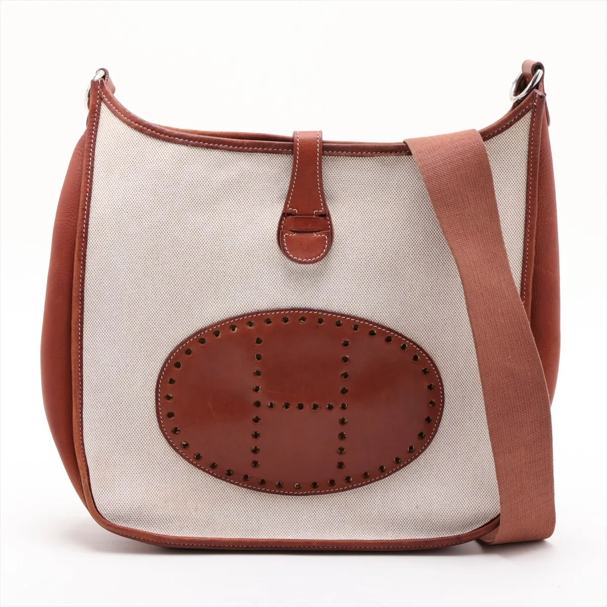Evelyne 1 33 GM Toile H x Leather Beige x Brown Silver Hardware E:2001