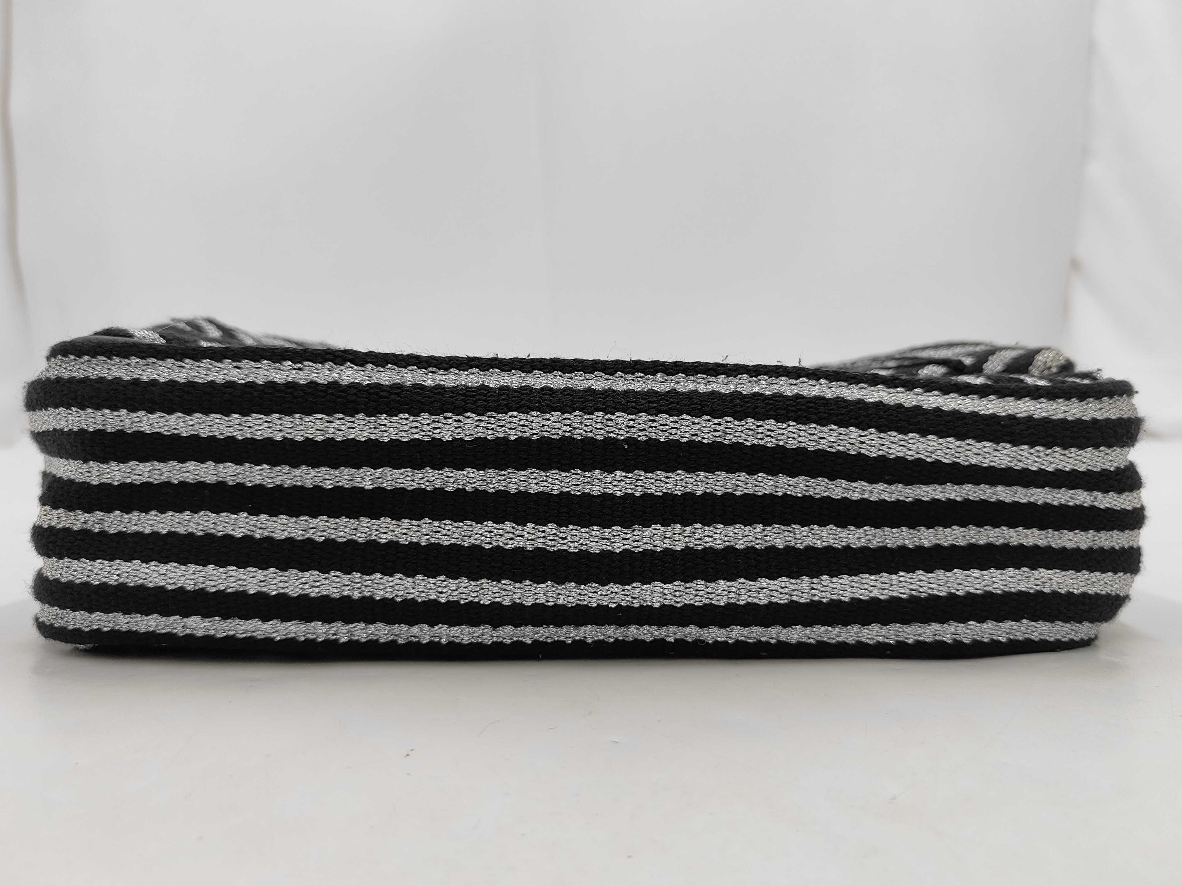Coco Mark Chain Shoulder Bag, Chevron Pattern, Wool Cotton, Black Silver, SS Shoulder Bag — view 11