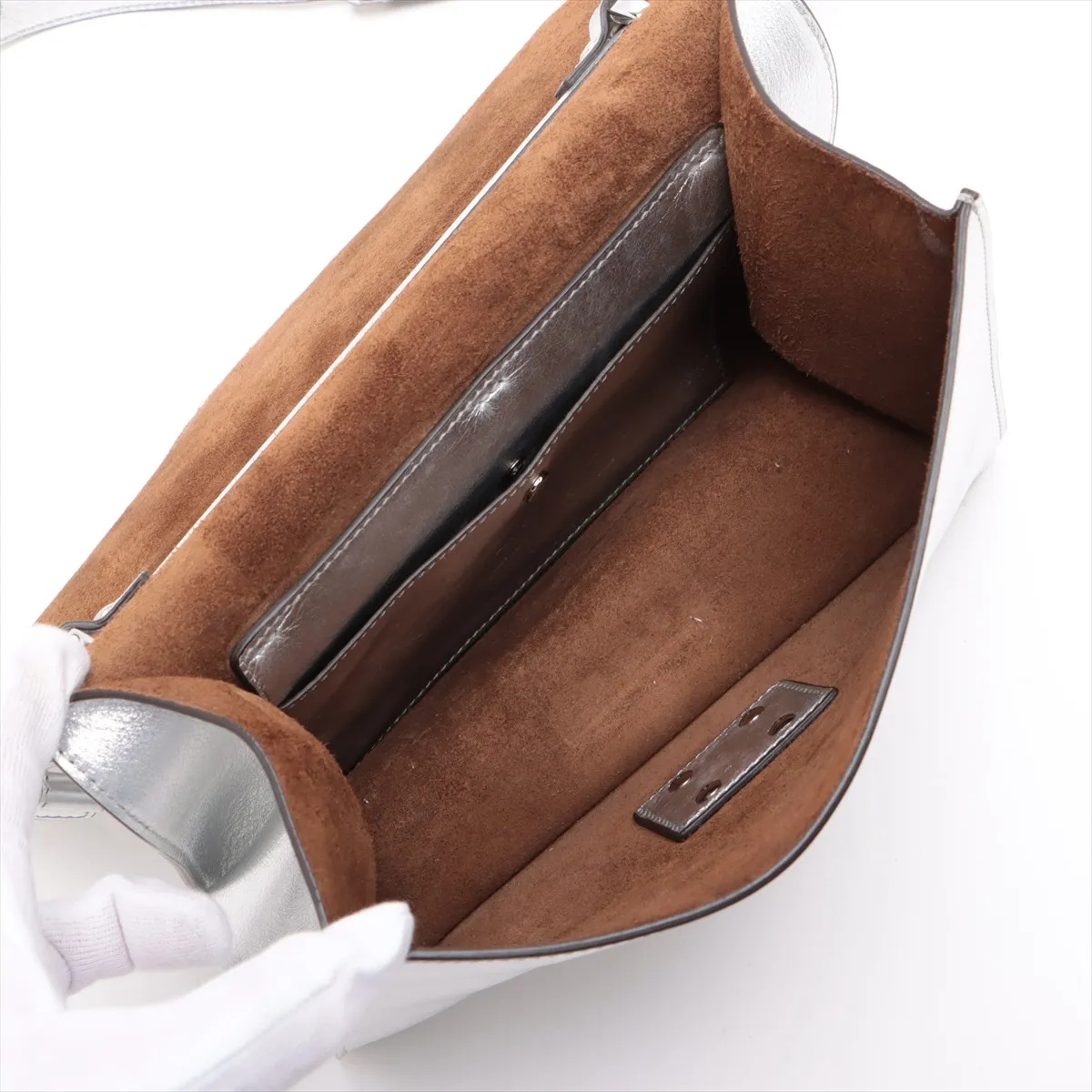 Can You Leather Shoulder Bag, Silver, without strap — view 6
