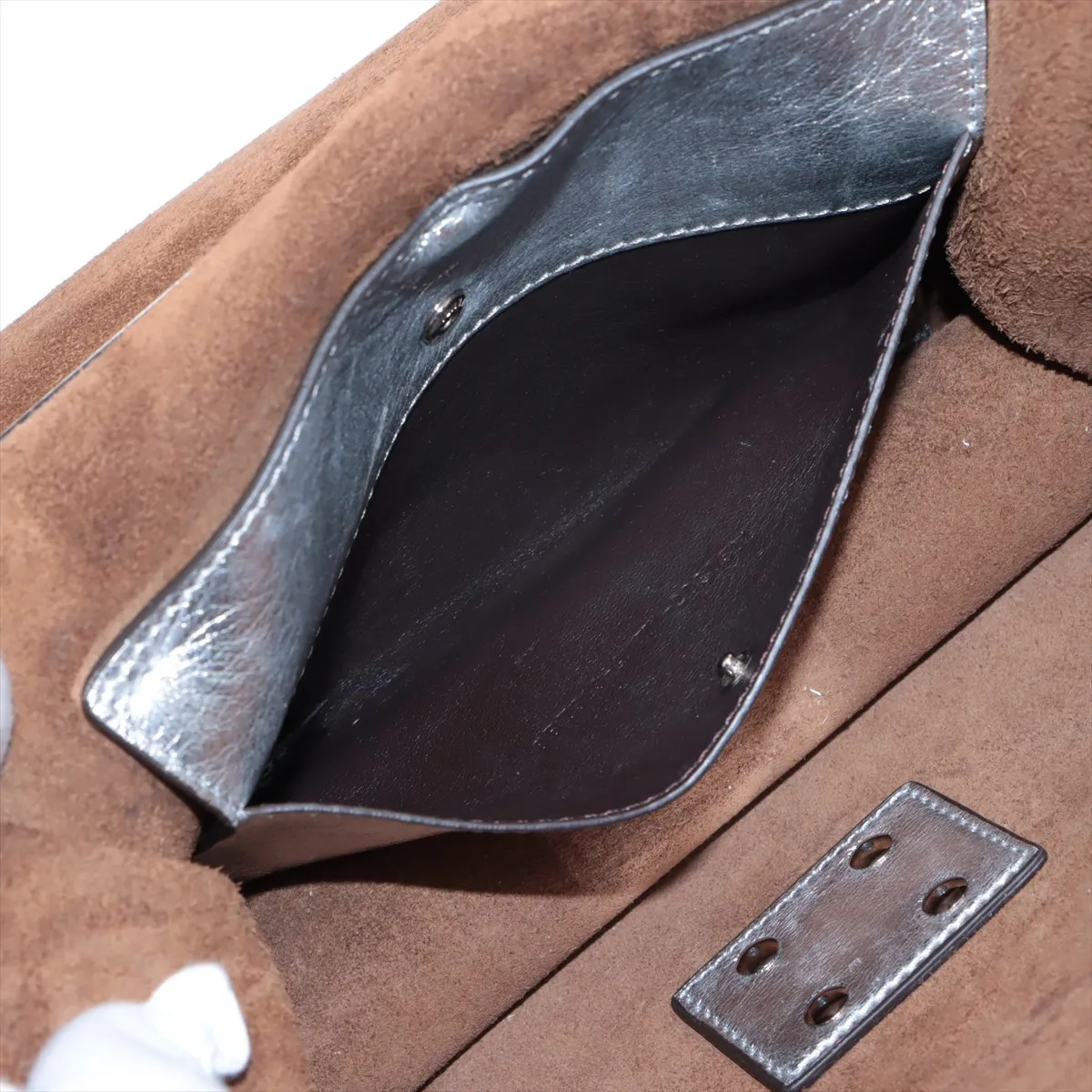Can You Leather Shoulder Bag, Silver, without strap — view 7