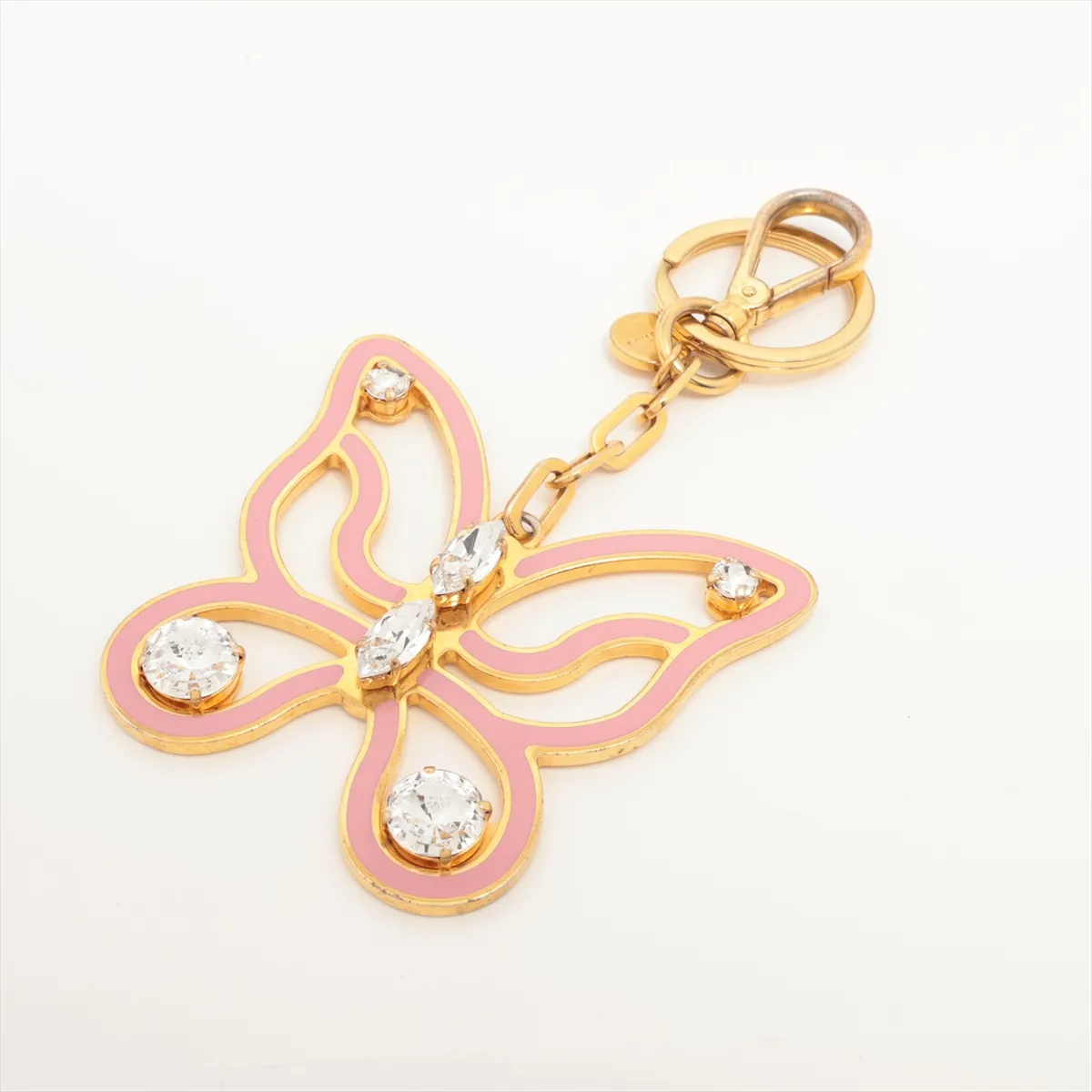 Butterfly Charm, GP x Rhinestone, Pink x Gold. Shows signs of wear,