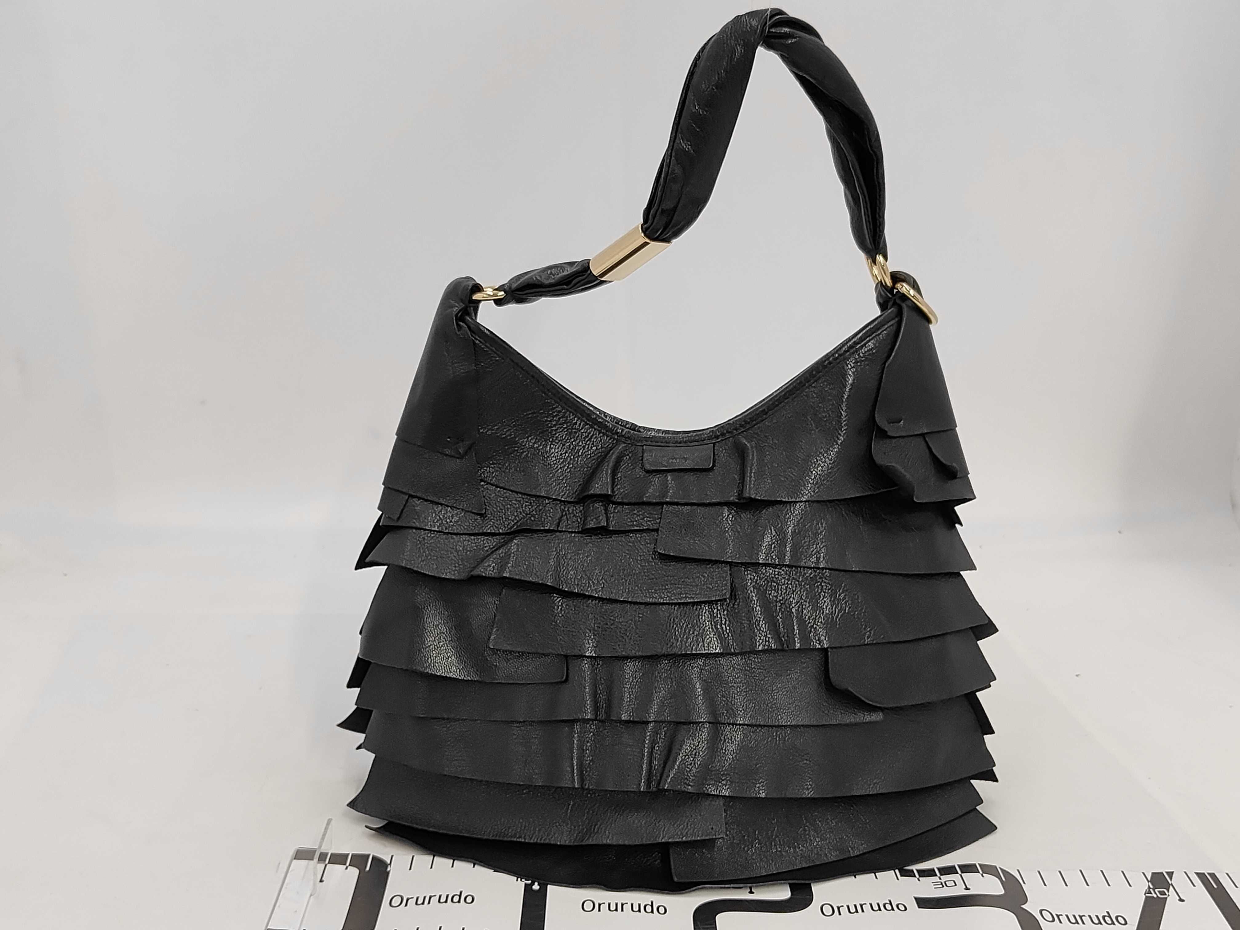 leather handbag, black, with frills. — view 2