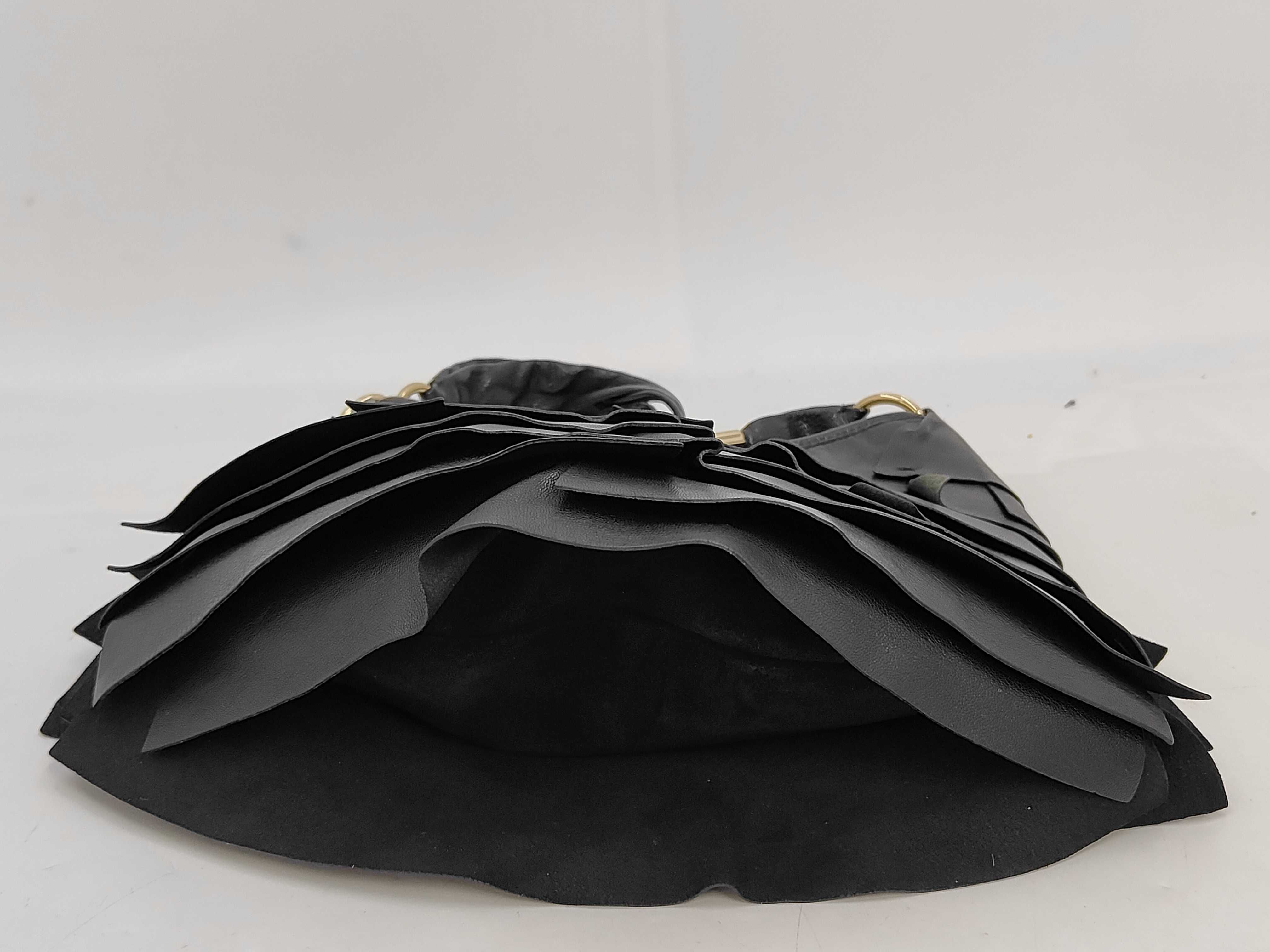 leather handbag, black, with frills. — view 4