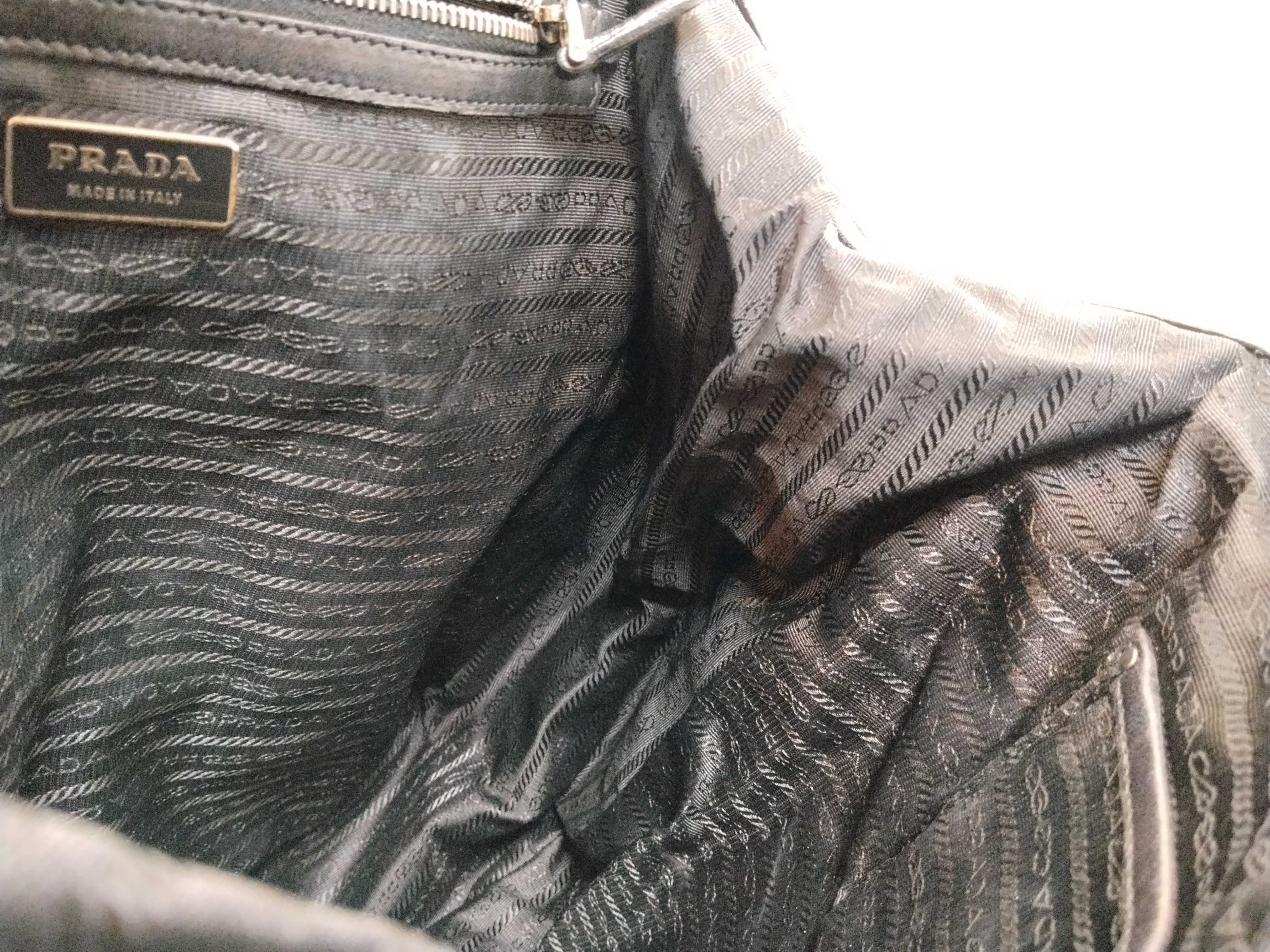 Nylon Prada Nylon x Leather Gathered Tote Bag Handbag Triangle Logo Black Tote Bag — view 9