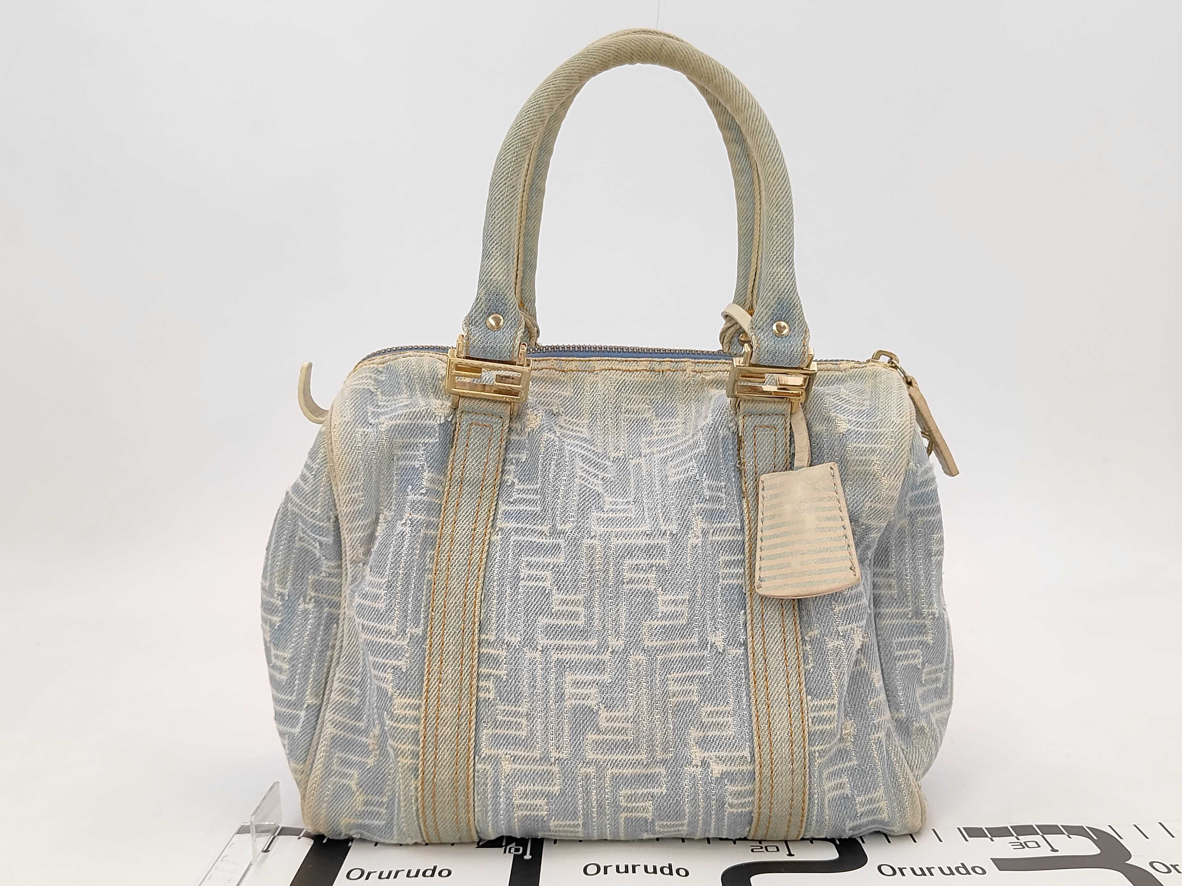 Zucchino FF Logo Denim Baguette Mini Boston Bag Handbag — view 2