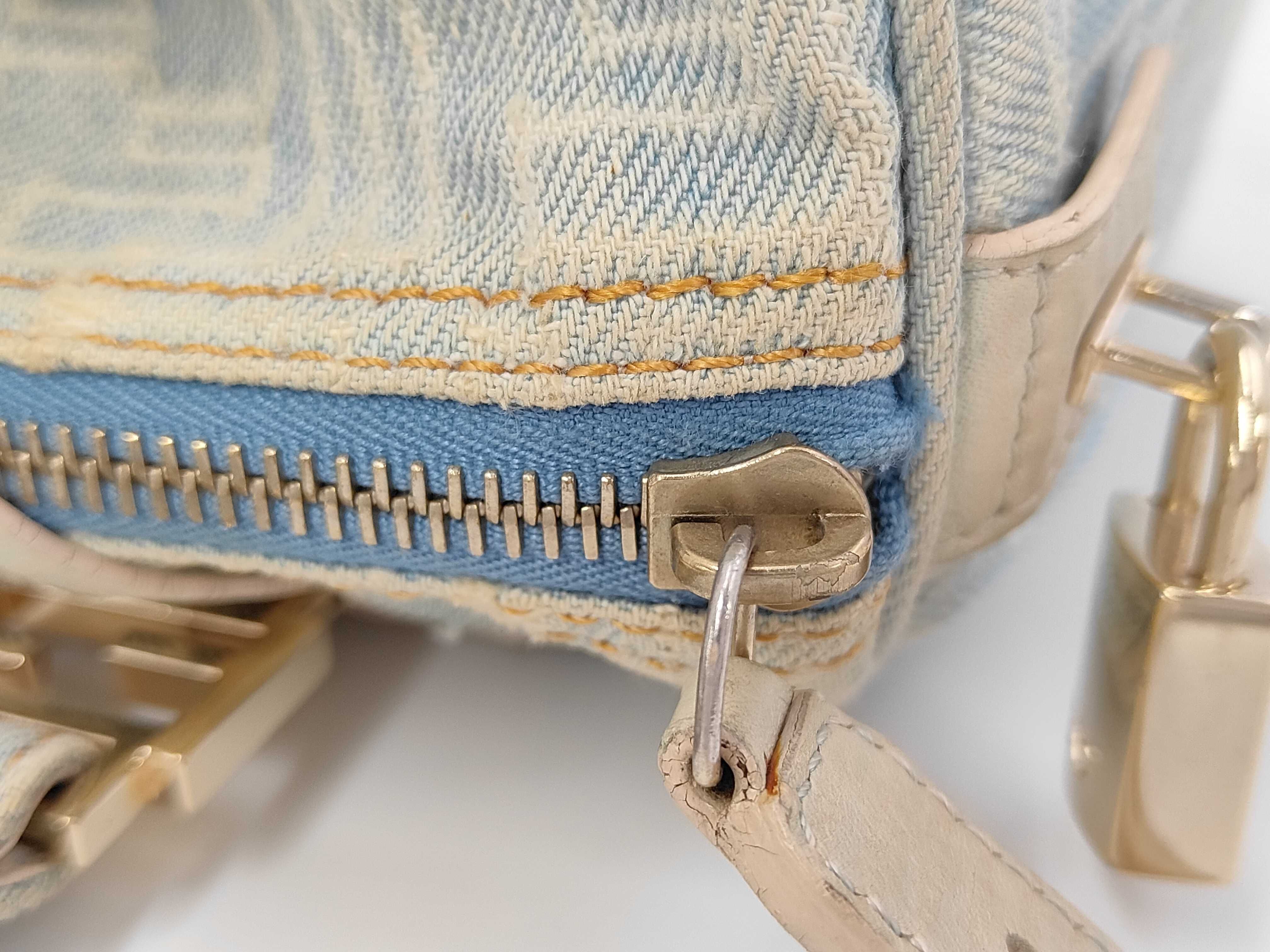Zucchino FF Logo Denim Baguette Mini Boston Bag Handbag — view 8