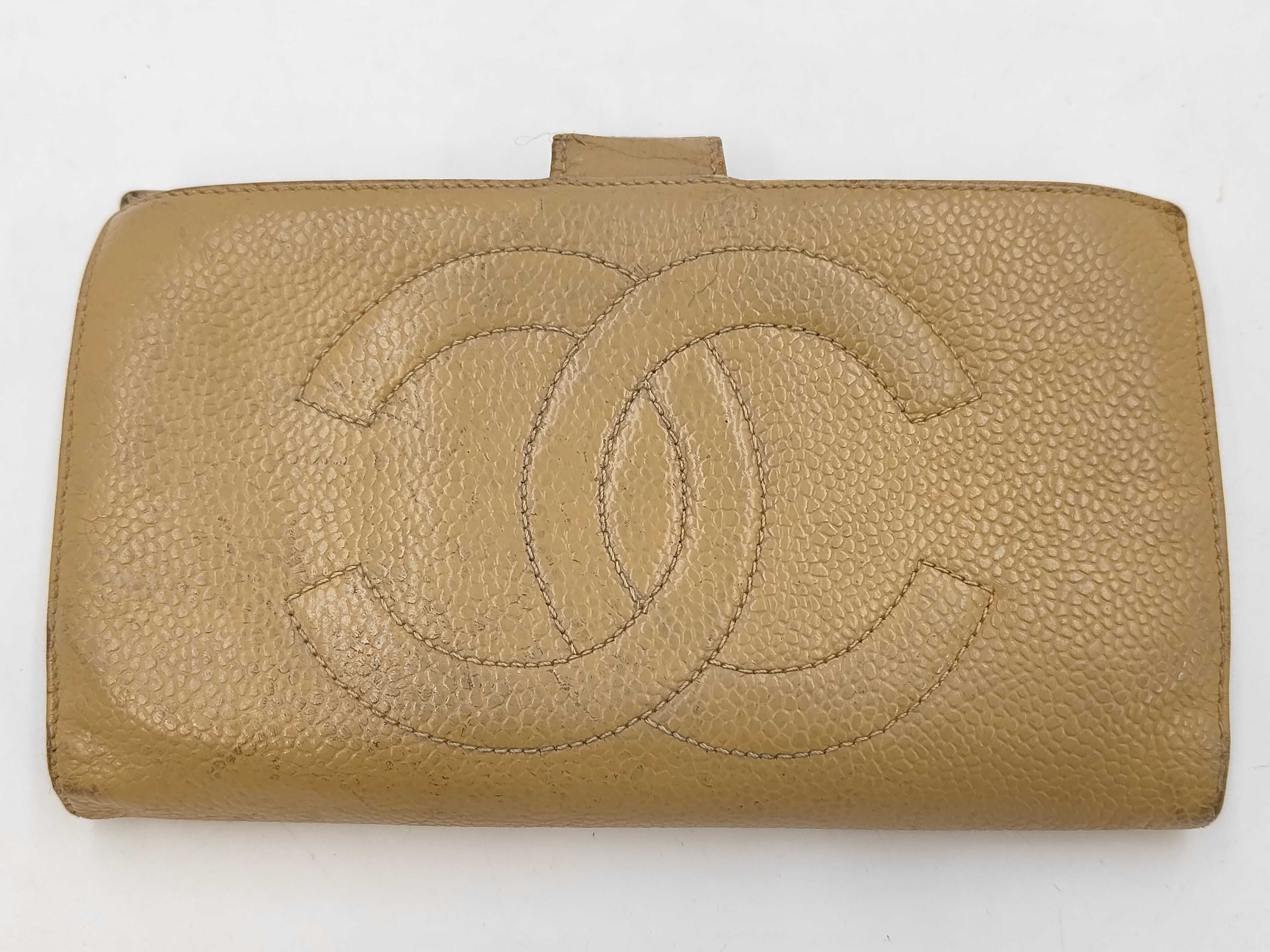 Coco Mark Caviar Skin Bi-fold Long Wallet
