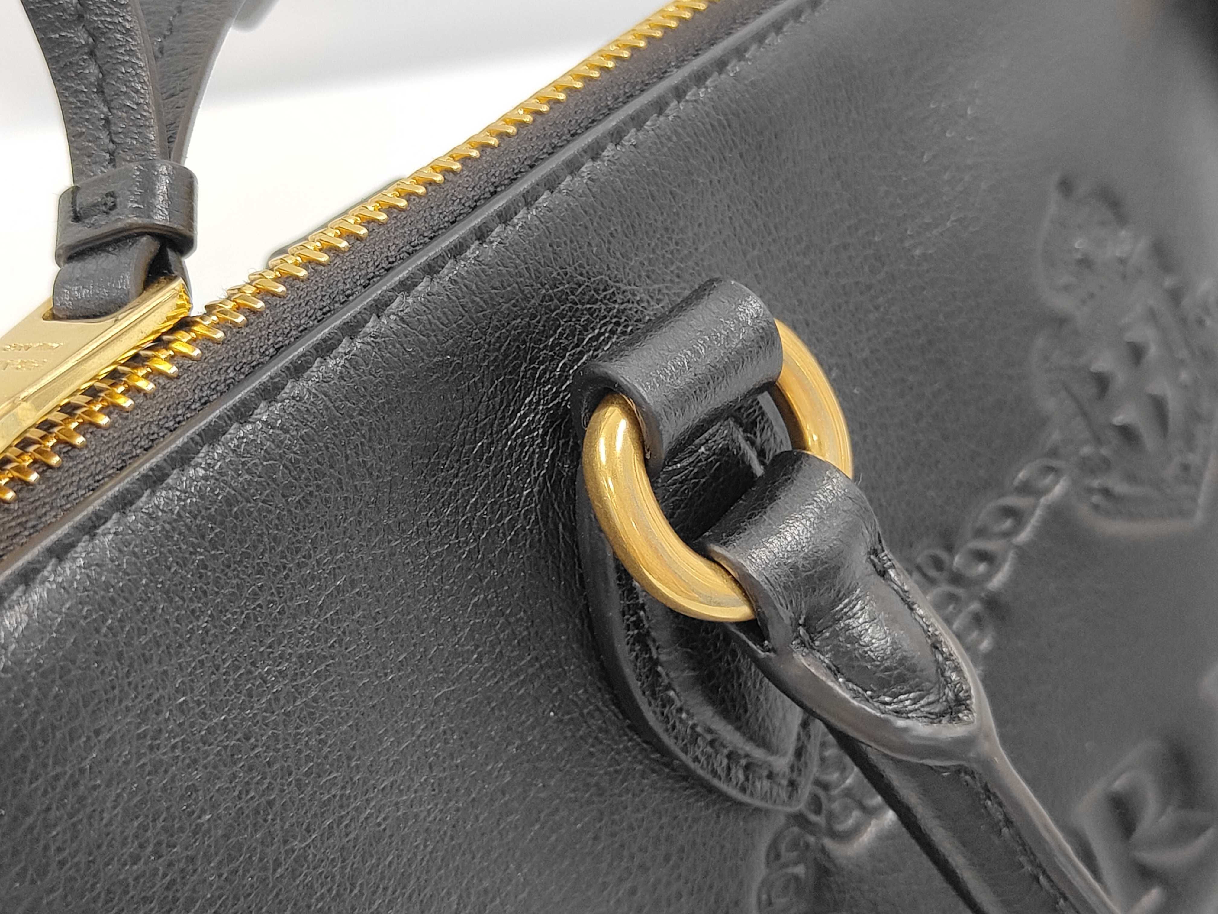 1BA111 Leather Handbag, Black with Gold Hardware, Includes Shoulder Strap, Card Holder, Charm, and Dust Bag. — view 6