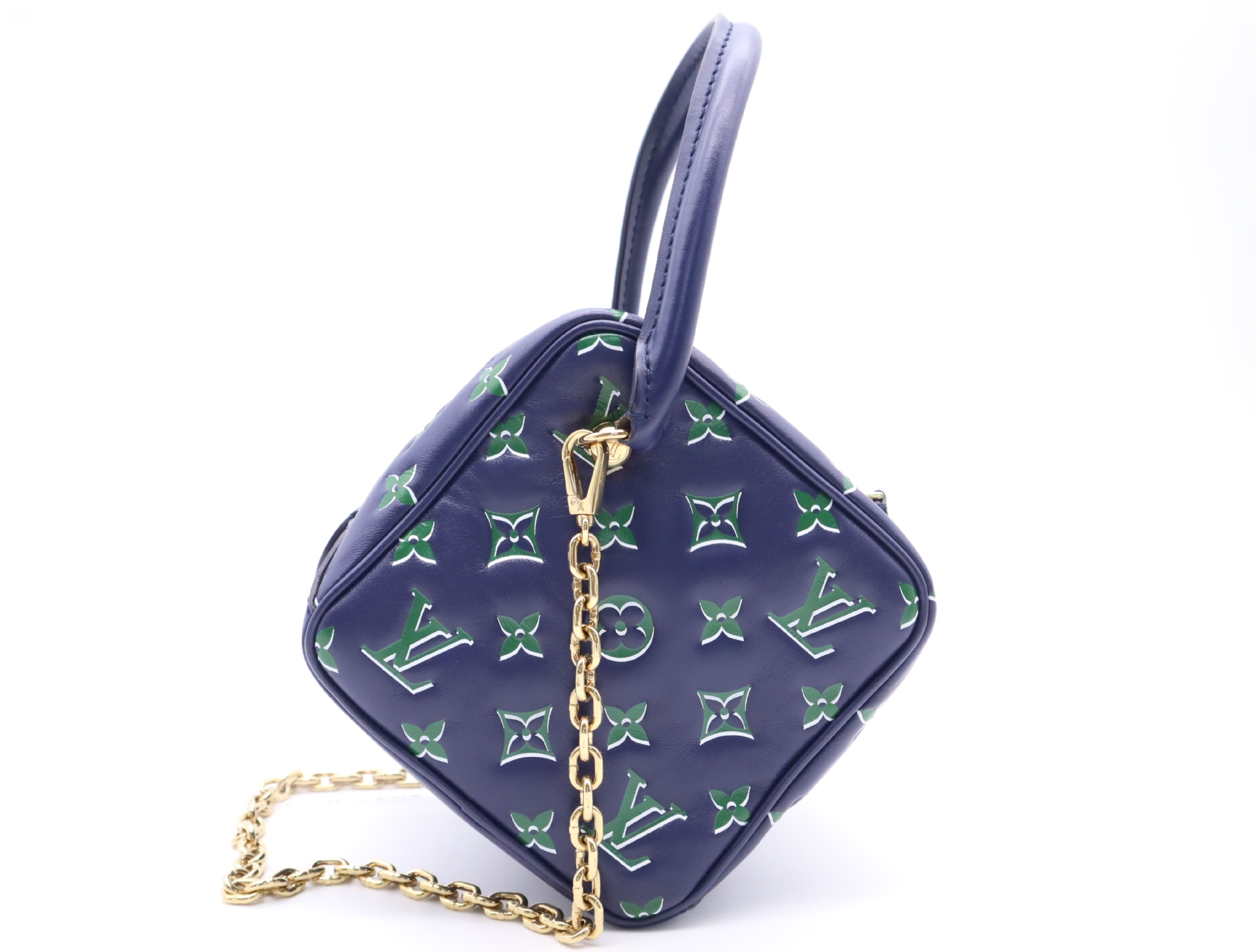 M23464 Monogram Square Bag, Blue/Green, with Chain Shoulder Strap and Dust Bag. — view 2