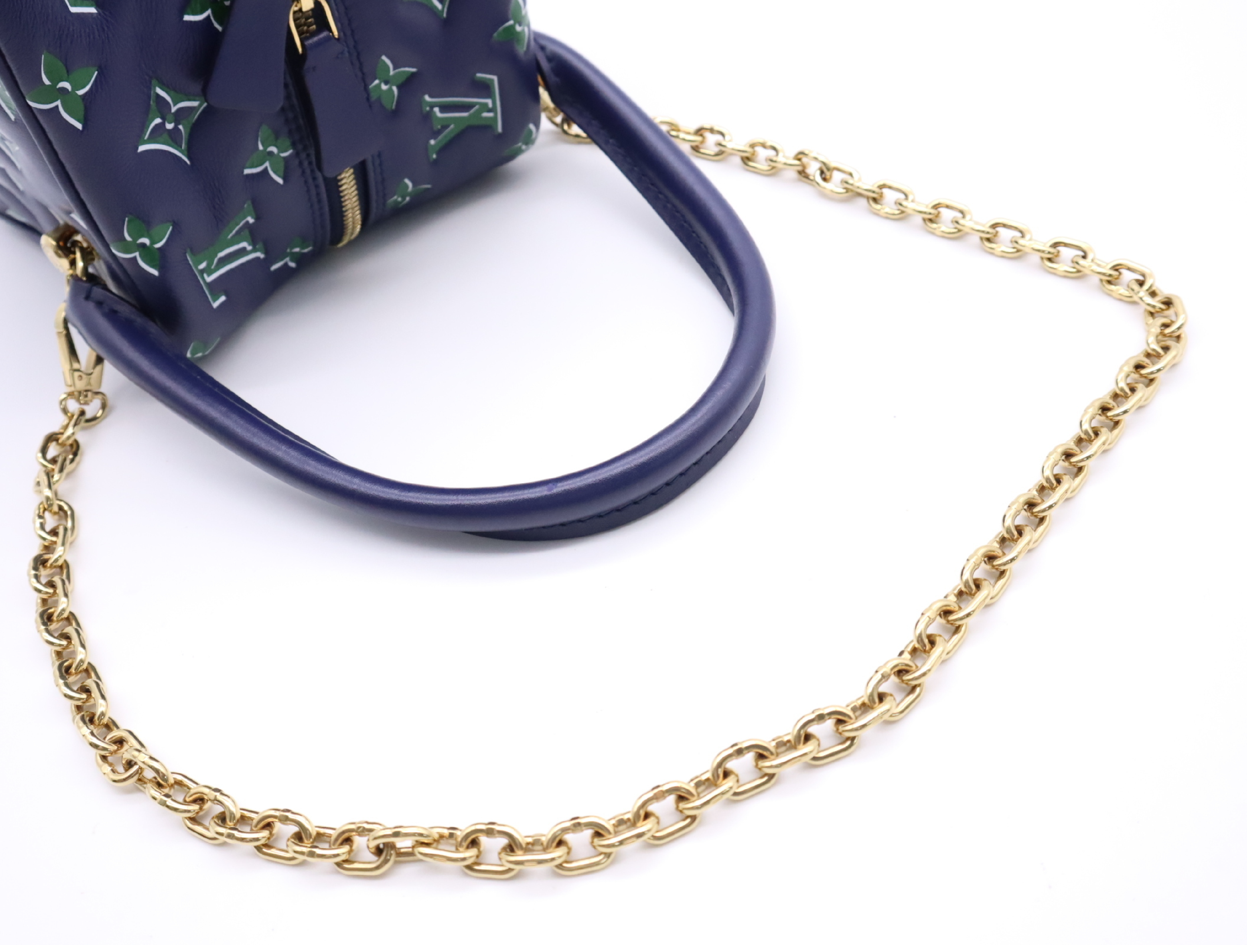 M23464 Monogram Square Bag, Blue/Green, with Chain Shoulder Strap and Dust Bag. — view 10