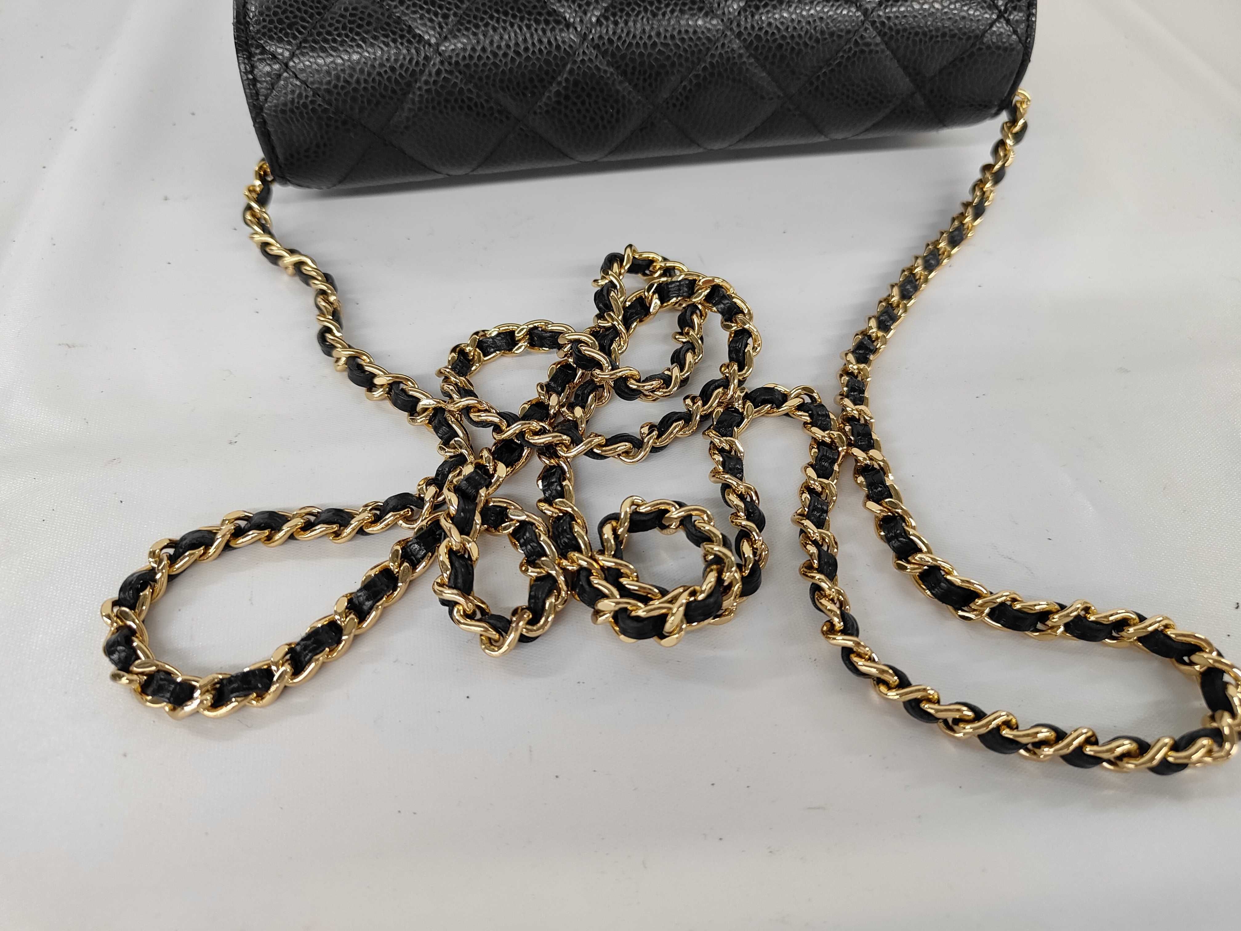 Matelassé Chain Wallet, Black Caviar Leather, Gold Hardware, Shoulder Bag — view 3