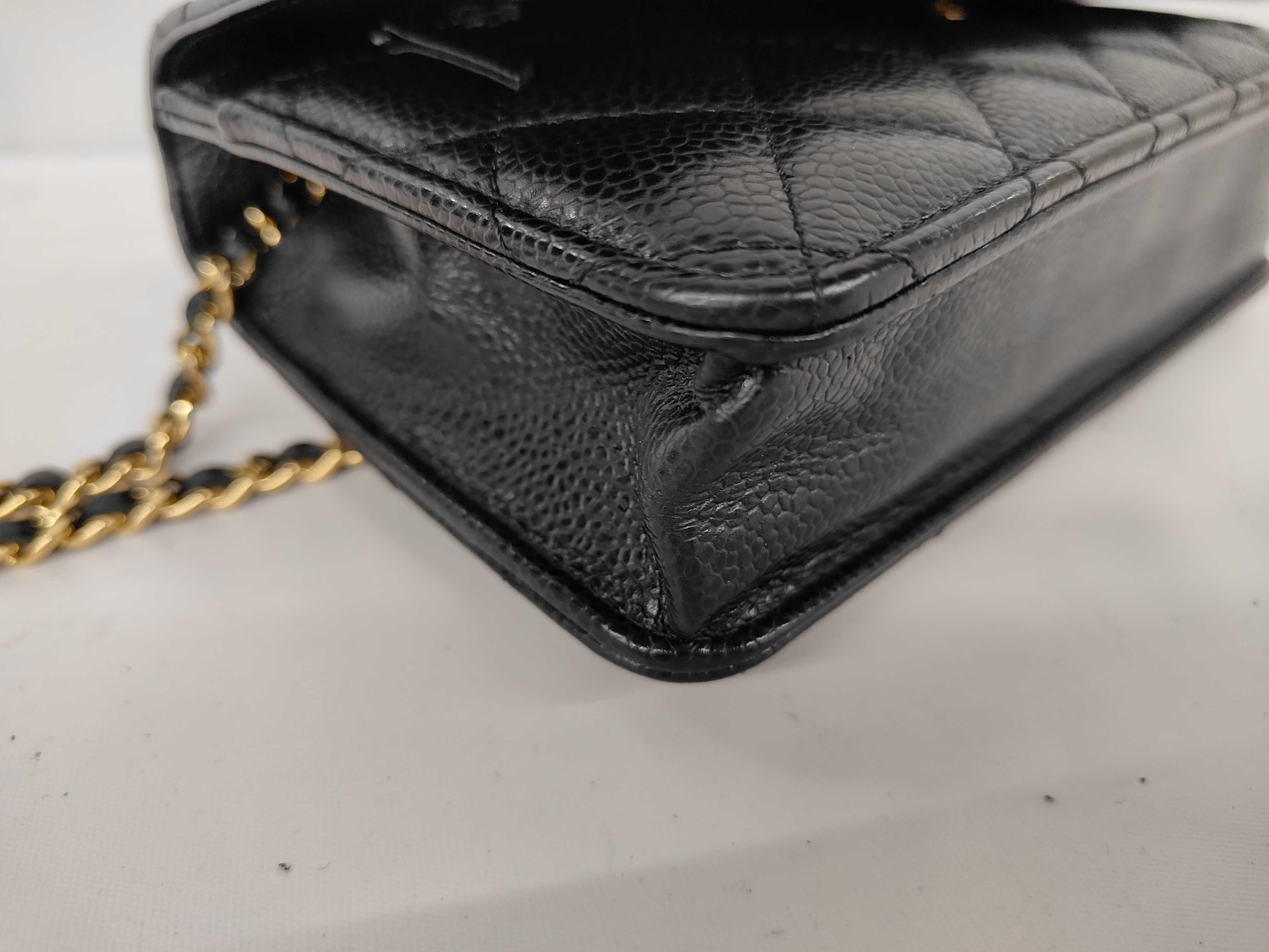 Matelassé Chain Wallet, Black Caviar Leather, Gold Hardware, Shoulder Bag — view 7