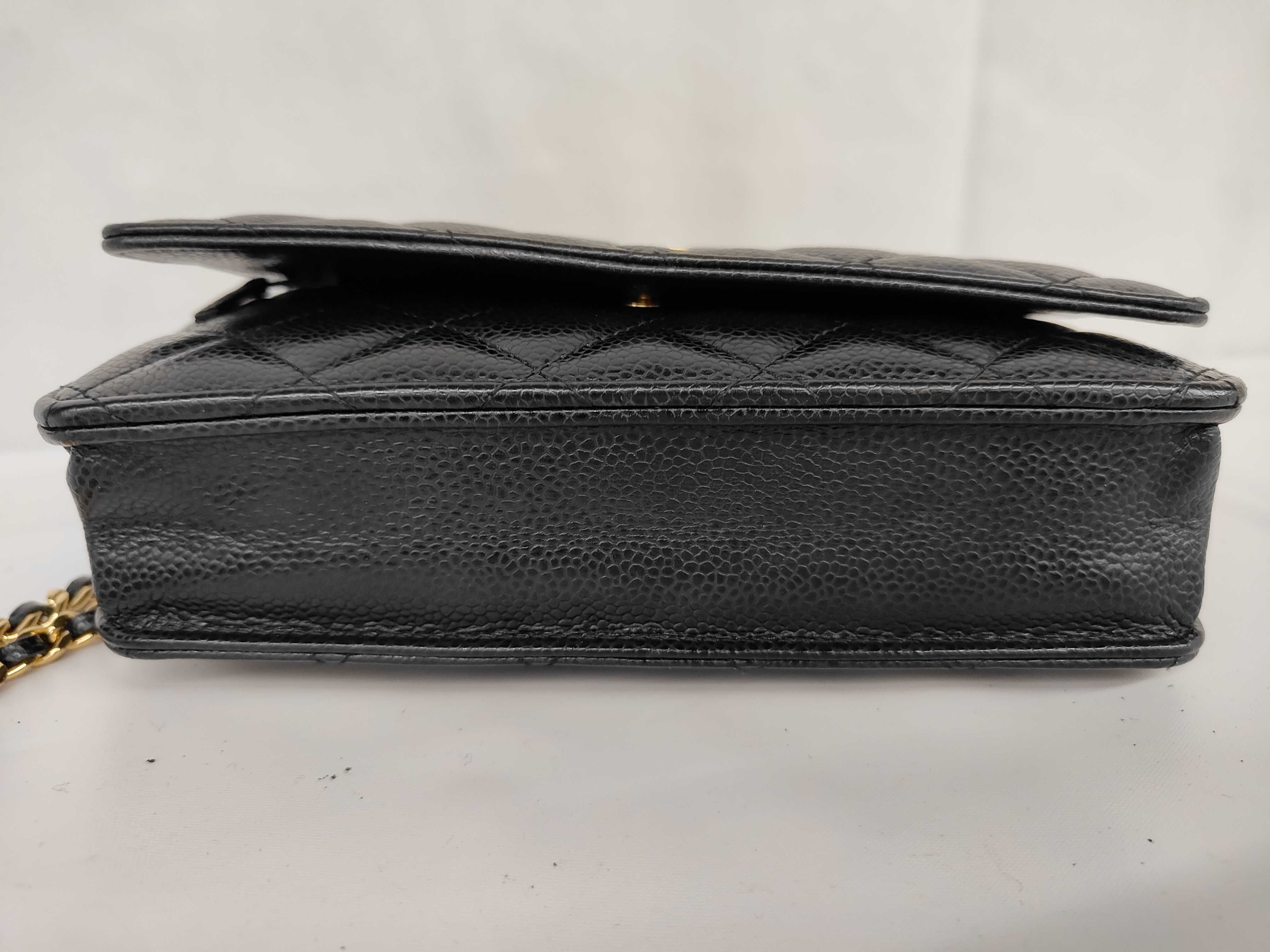 Matelassé Chain Wallet, Black Caviar Leather, Gold Hardware, Shoulder Bag — view 8