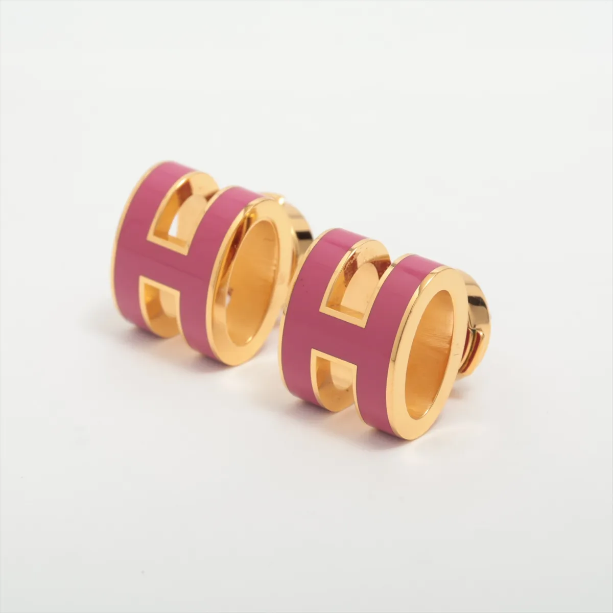 Pop H earrings (for both ears) GP Gold x Pink — view 3