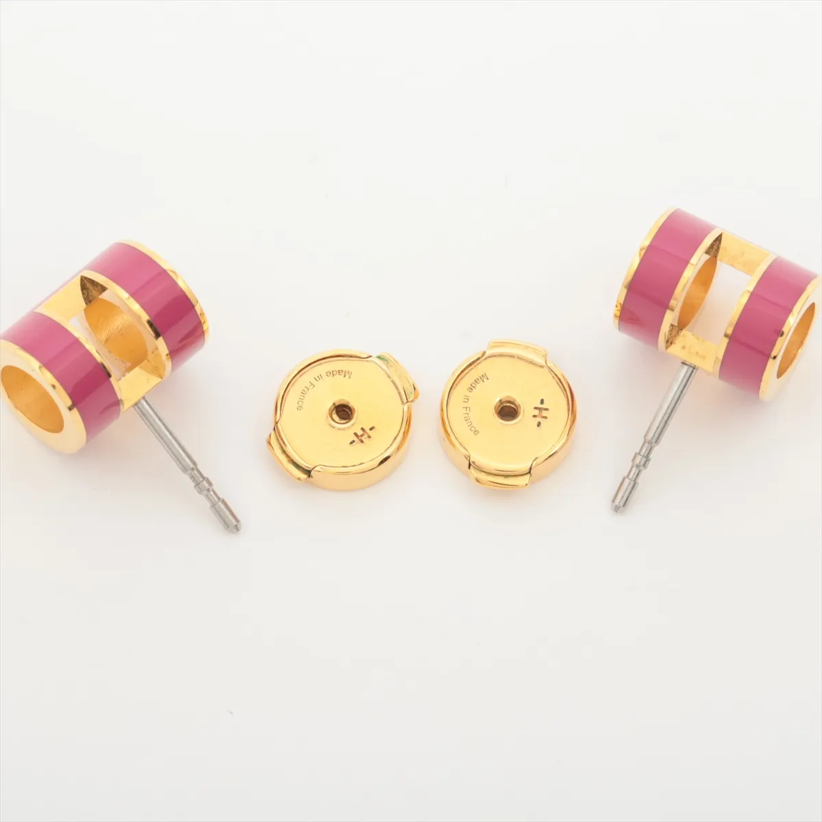 Pop H earrings (for both ears) GP Gold x Pink — view 4