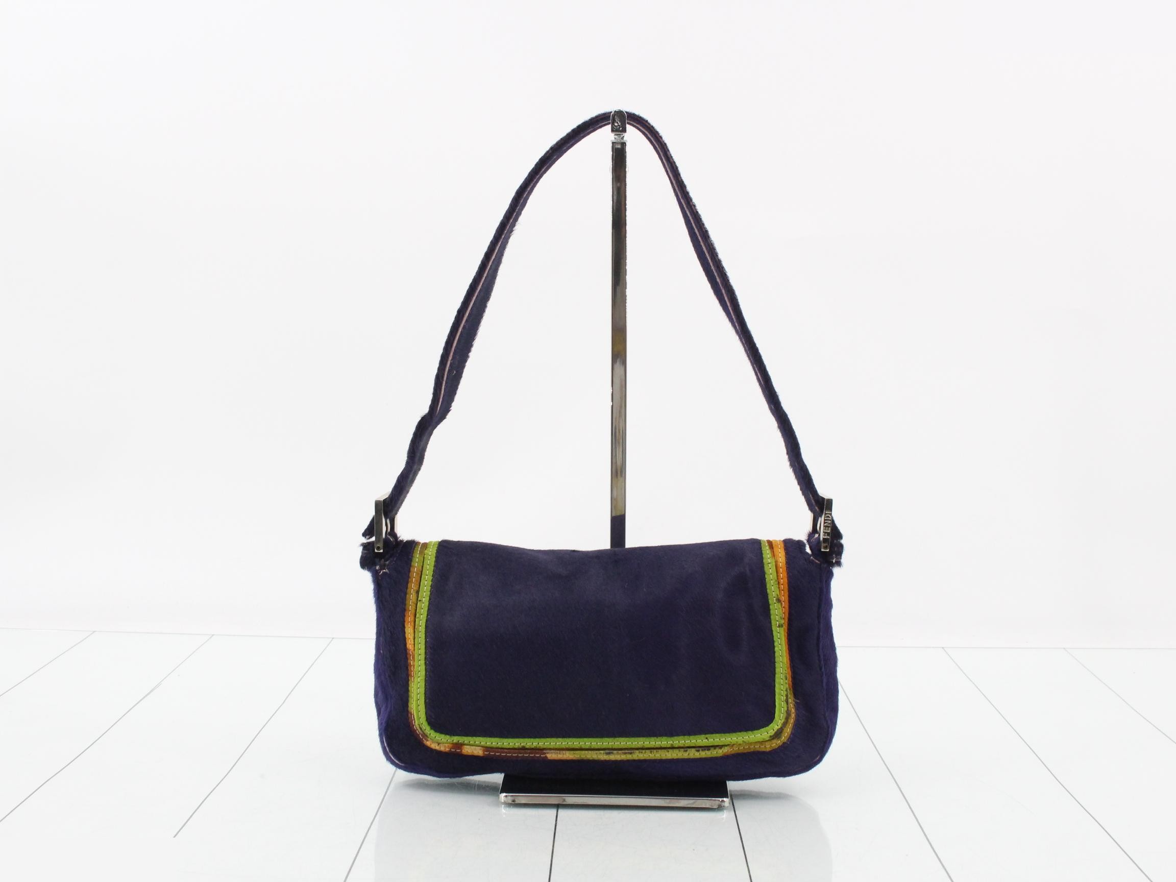 Mamma Bucket Calf Hair One-Shoulder Bag, Purple — view 2