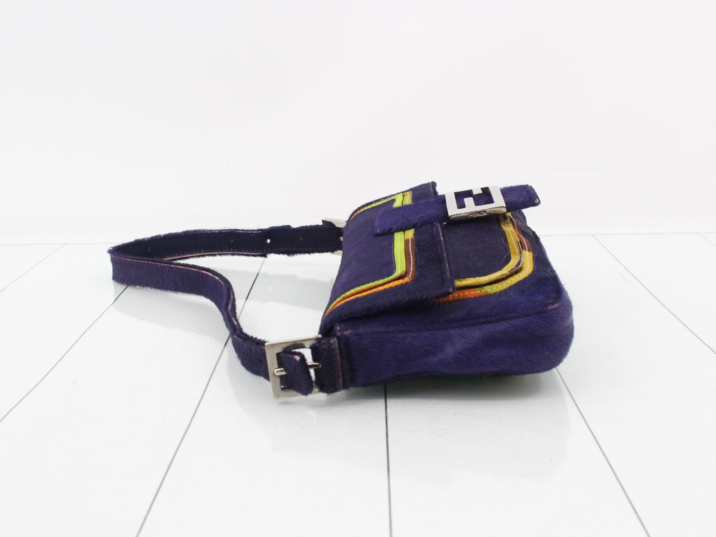 Mamma Bucket Calf Hair One-Shoulder Bag, Purple — view 4