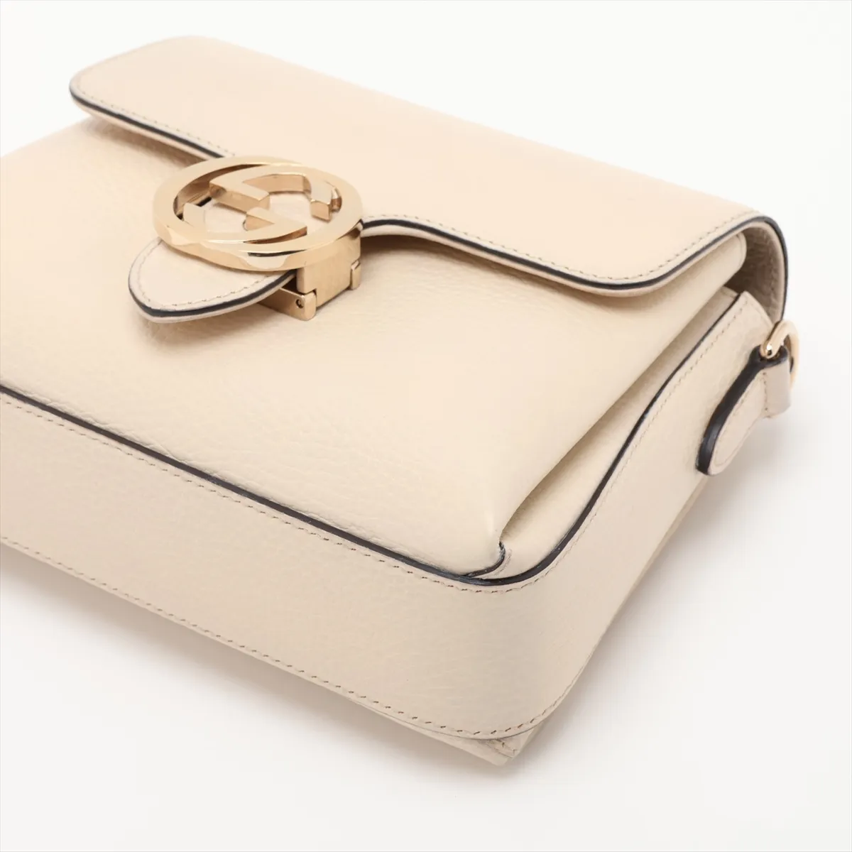 Interlocking G Leather Chain Shoulder Bag, White, 607720 — view 3
