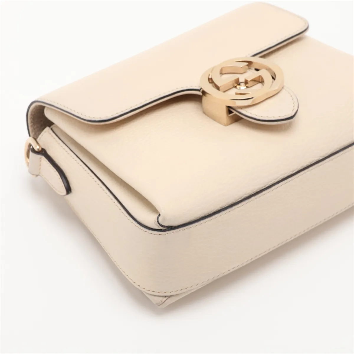 Interlocking G Leather Chain Shoulder Bag, White, 607720 — view 4