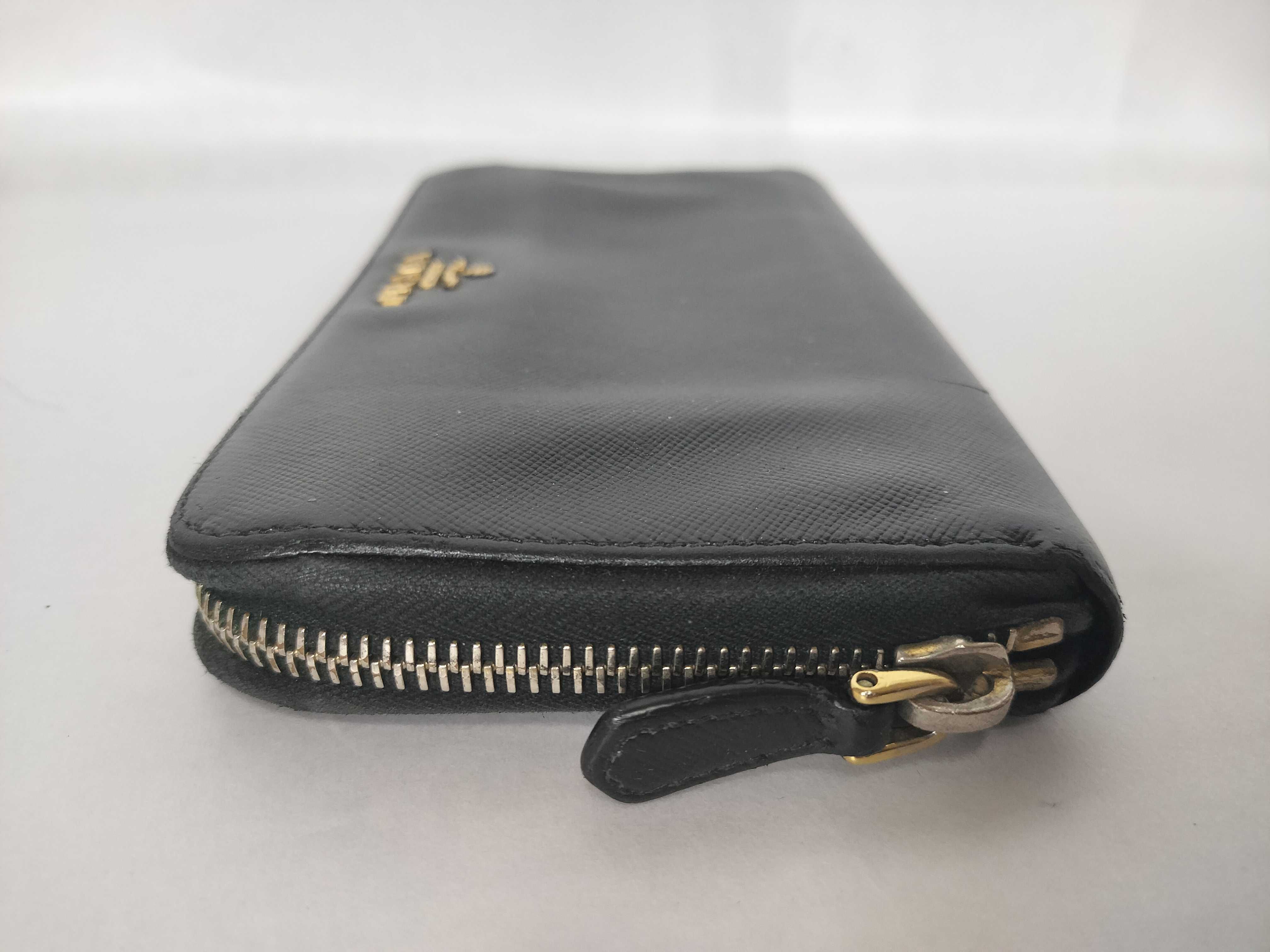 Round Zip Long Wallet, Black with Gold Hardware — view 5