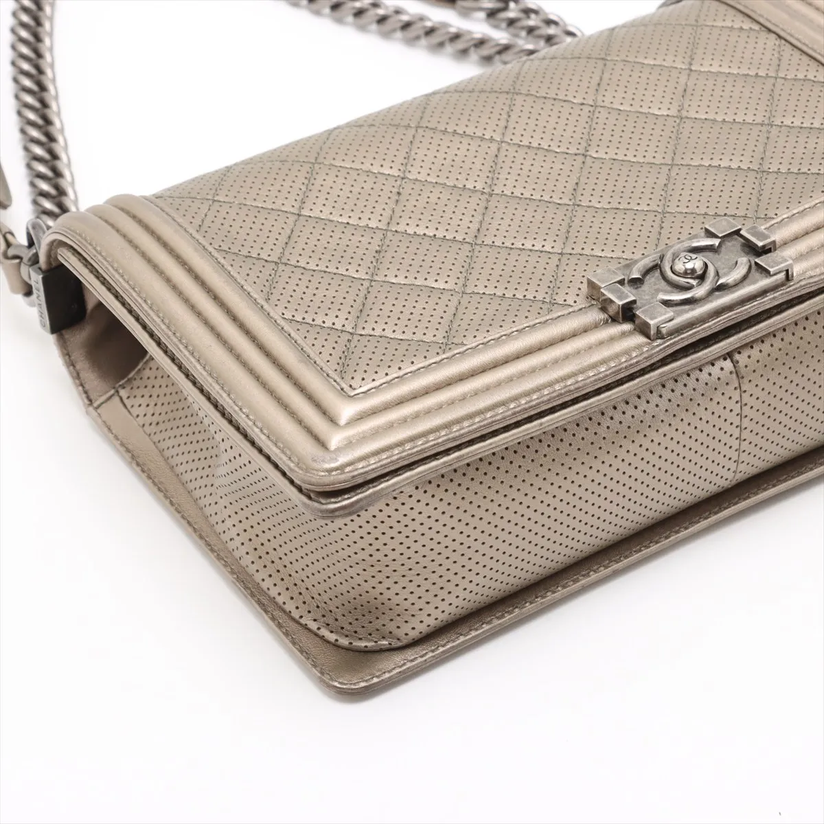 Boy Chanel 28 Large Lambskin Chain Shoulder Bag Gold Gunmetal Hardware 20442096 20th Series A92193 — view 4