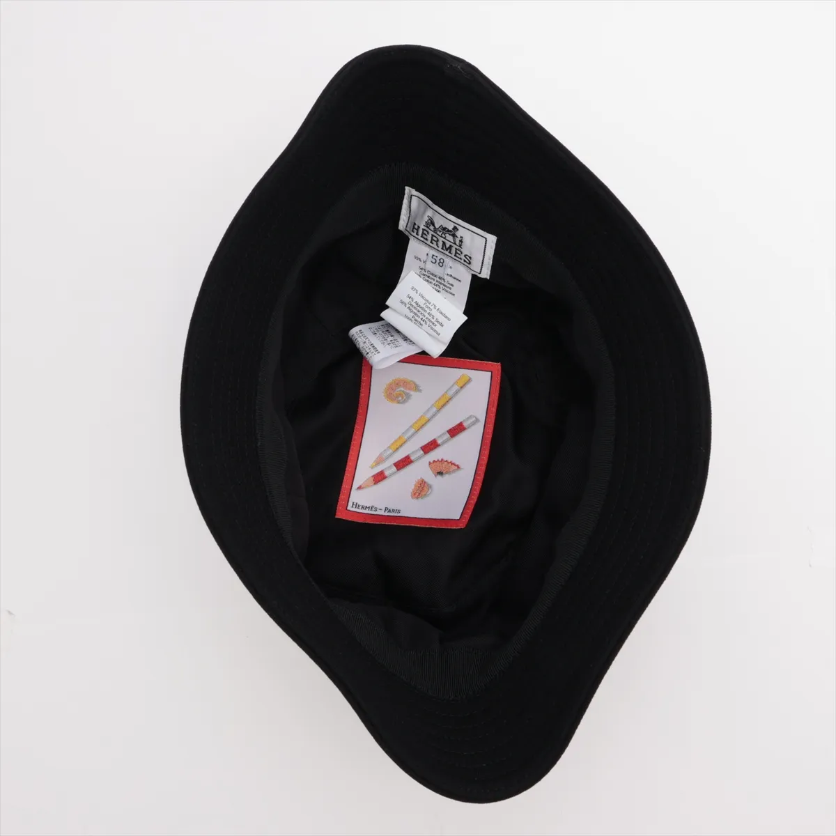 Calvi Milano Jersey Bucket Hat, Size 58, Rayon x Polyurethane, Black. Shows wear, — view 4