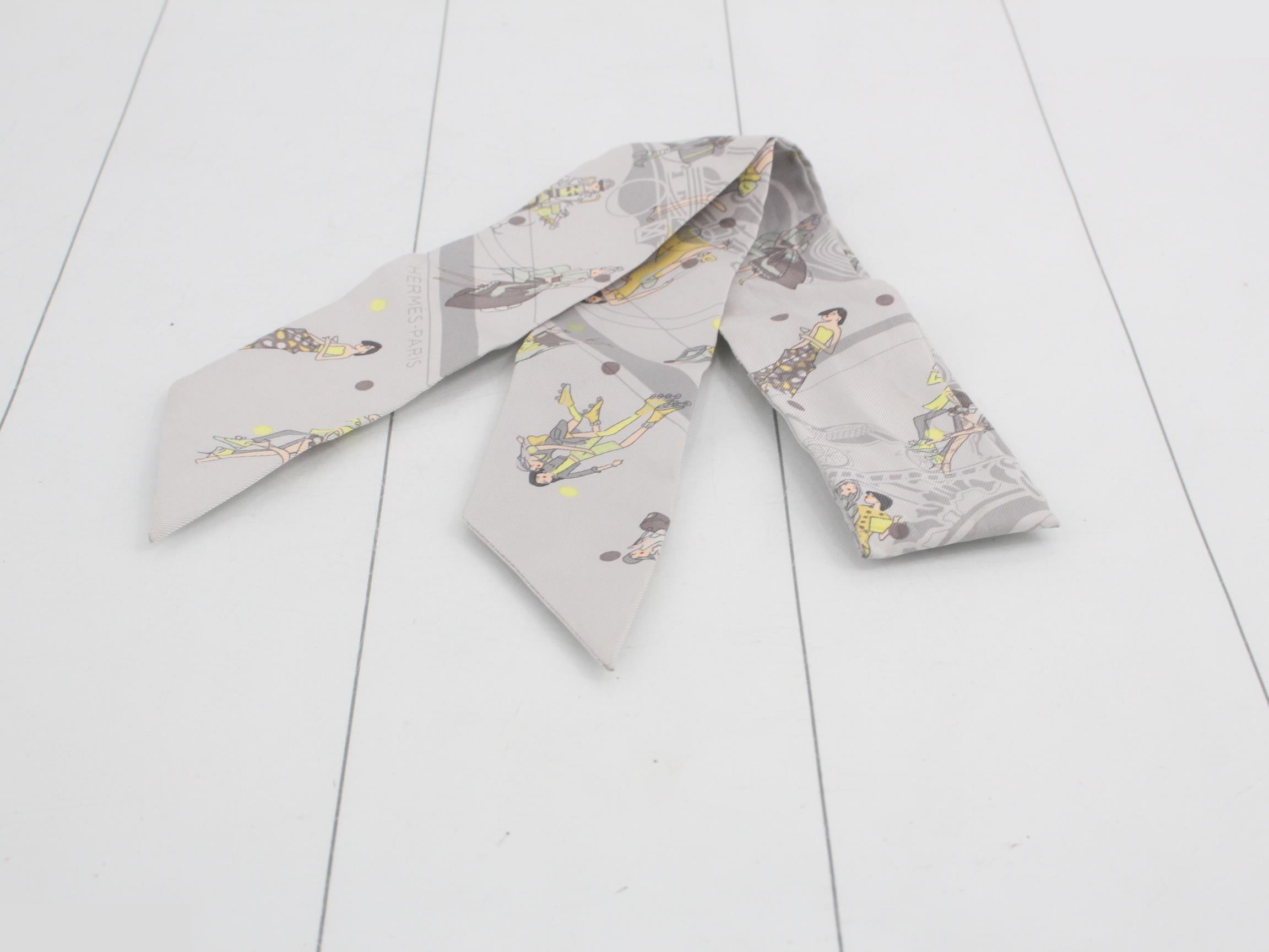 Hermès Twilly Scarf, Ex-Libris Parisienne, Grey — view 2