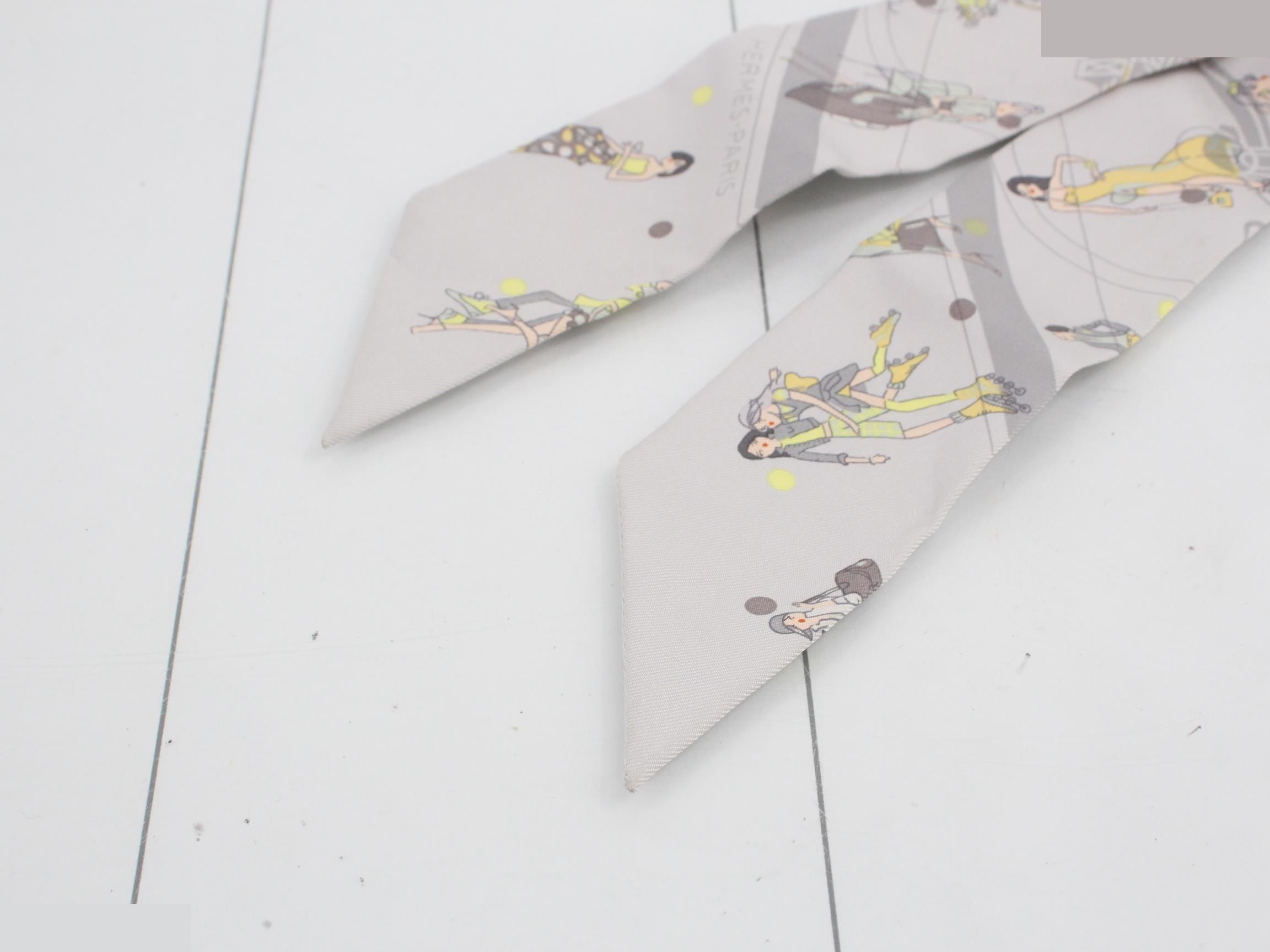 Hermès Twilly Scarf, Ex-Libris Parisienne, Grey — view 3