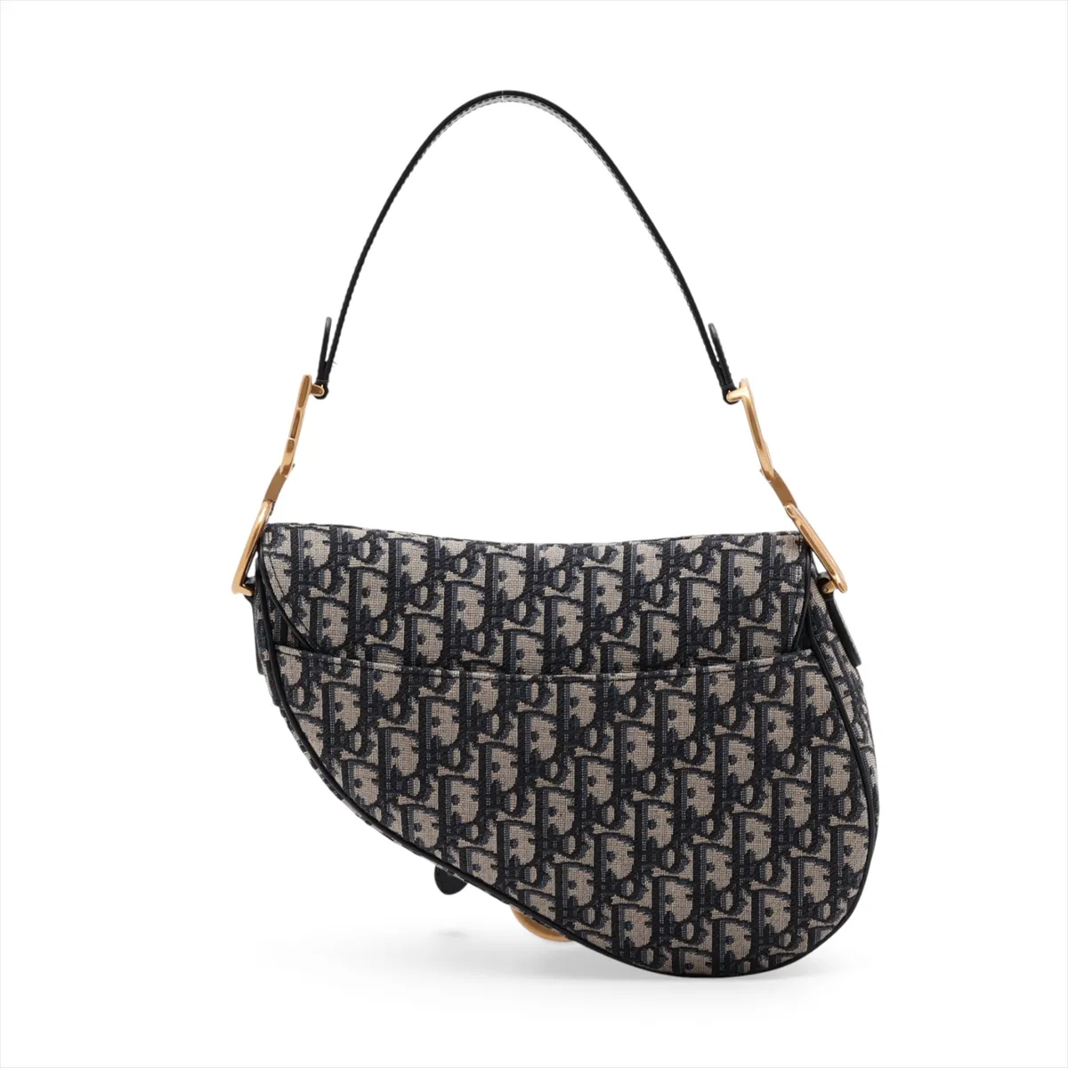 Oblique Saddle Bag Canvas x Leather Shoulder Bag Navy Lucky Star — view 2