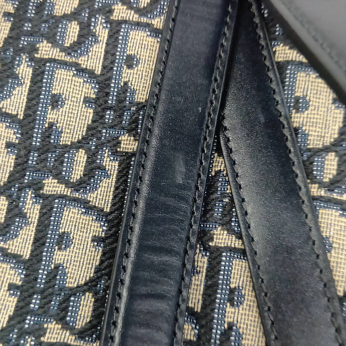 Oblique Saddle Bag Canvas x Leather Shoulder Bag Navy Lucky Star — view 12