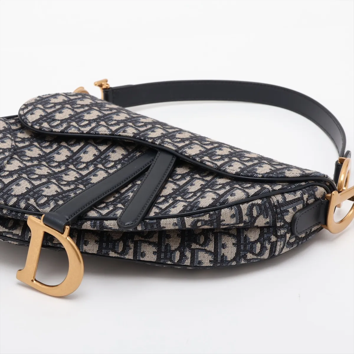 Oblique Saddle Bag Canvas x Leather Shoulder Bag Navy Lucky Star — view 3