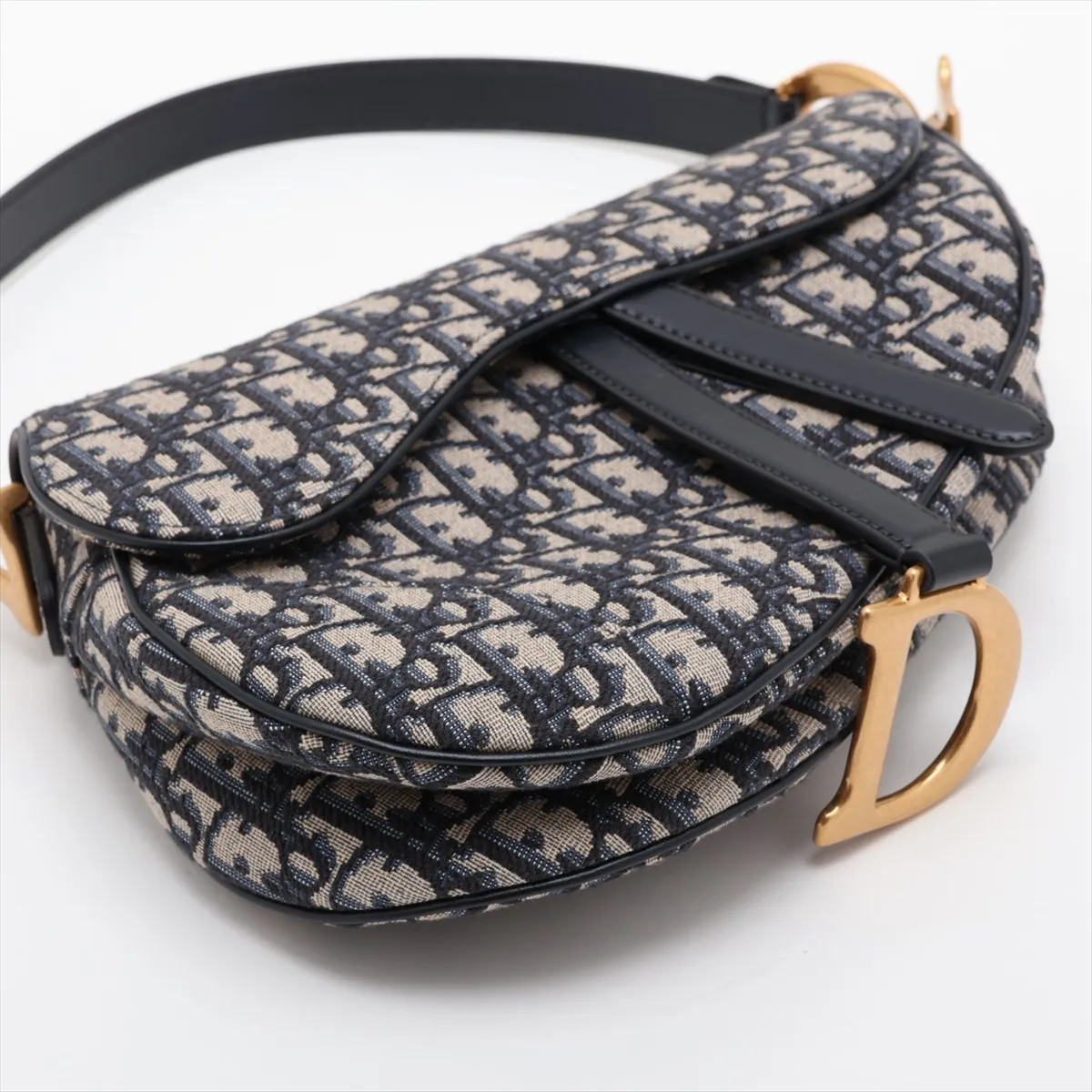 Oblique Saddle Bag Canvas x Leather Shoulder Bag Navy Lucky Star — view 4