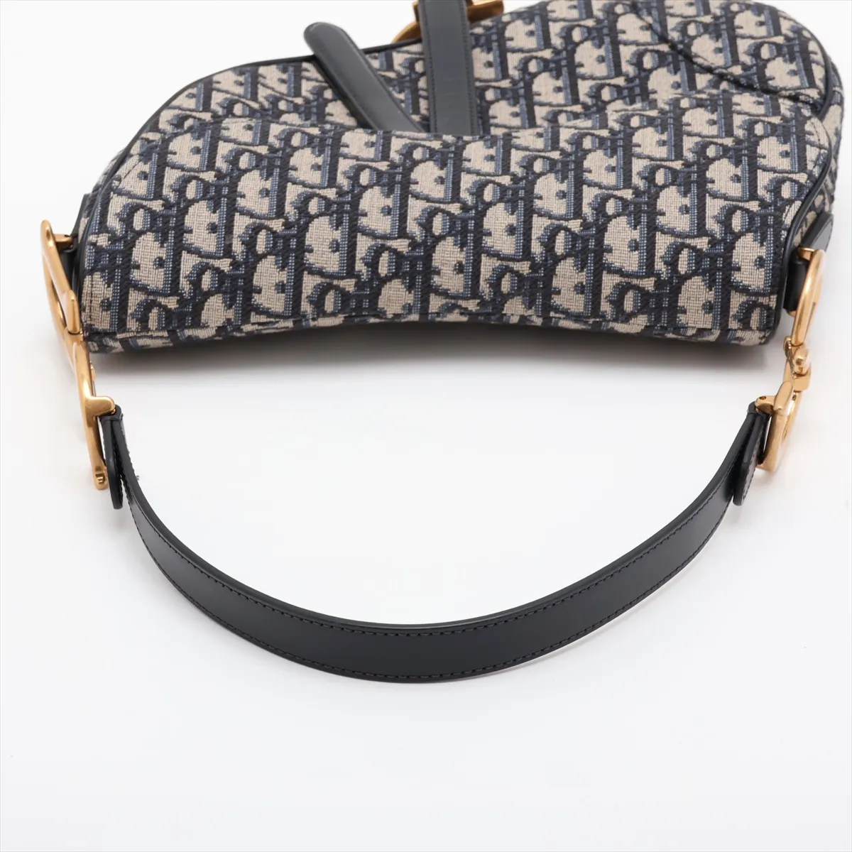 Oblique Saddle Bag Canvas x Leather Shoulder Bag Navy Lucky Star — view 5