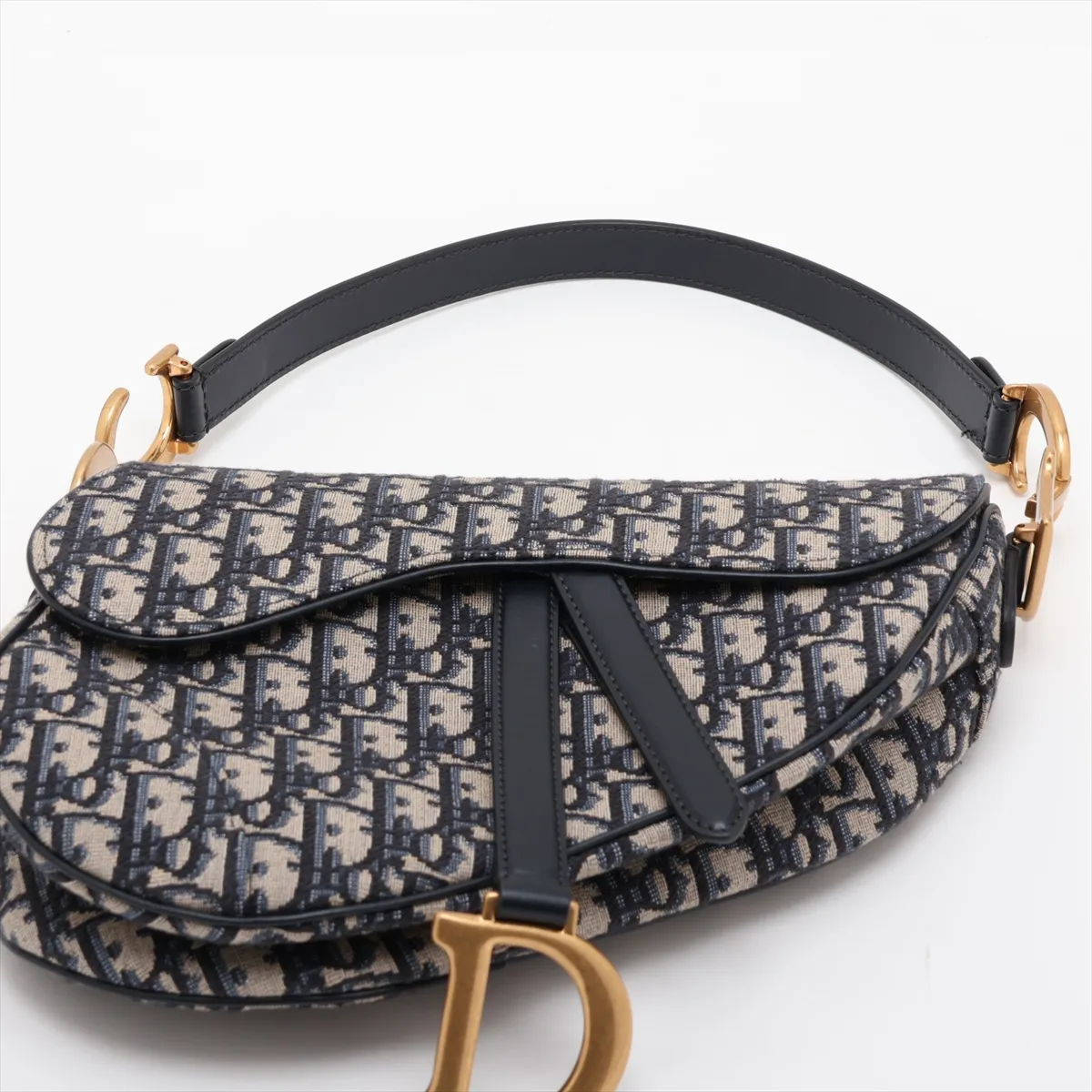 Oblique Saddle Bag Canvas x Leather Shoulder Bag Navy Lucky Star — view 6