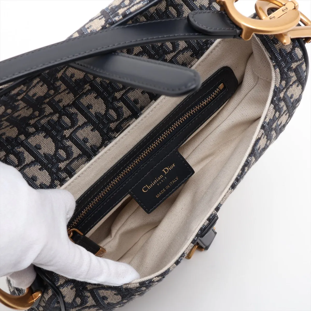Oblique Saddle Bag Canvas x Leather Shoulder Bag Navy Lucky Star — view 7