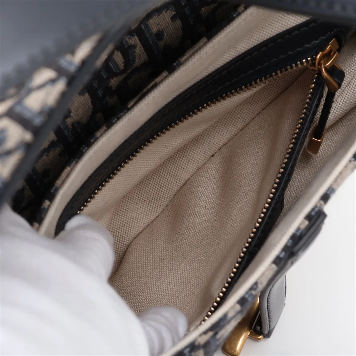 Oblique Saddle Bag Canvas x Leather Shoulder Bag Navy Lucky Star — view 8