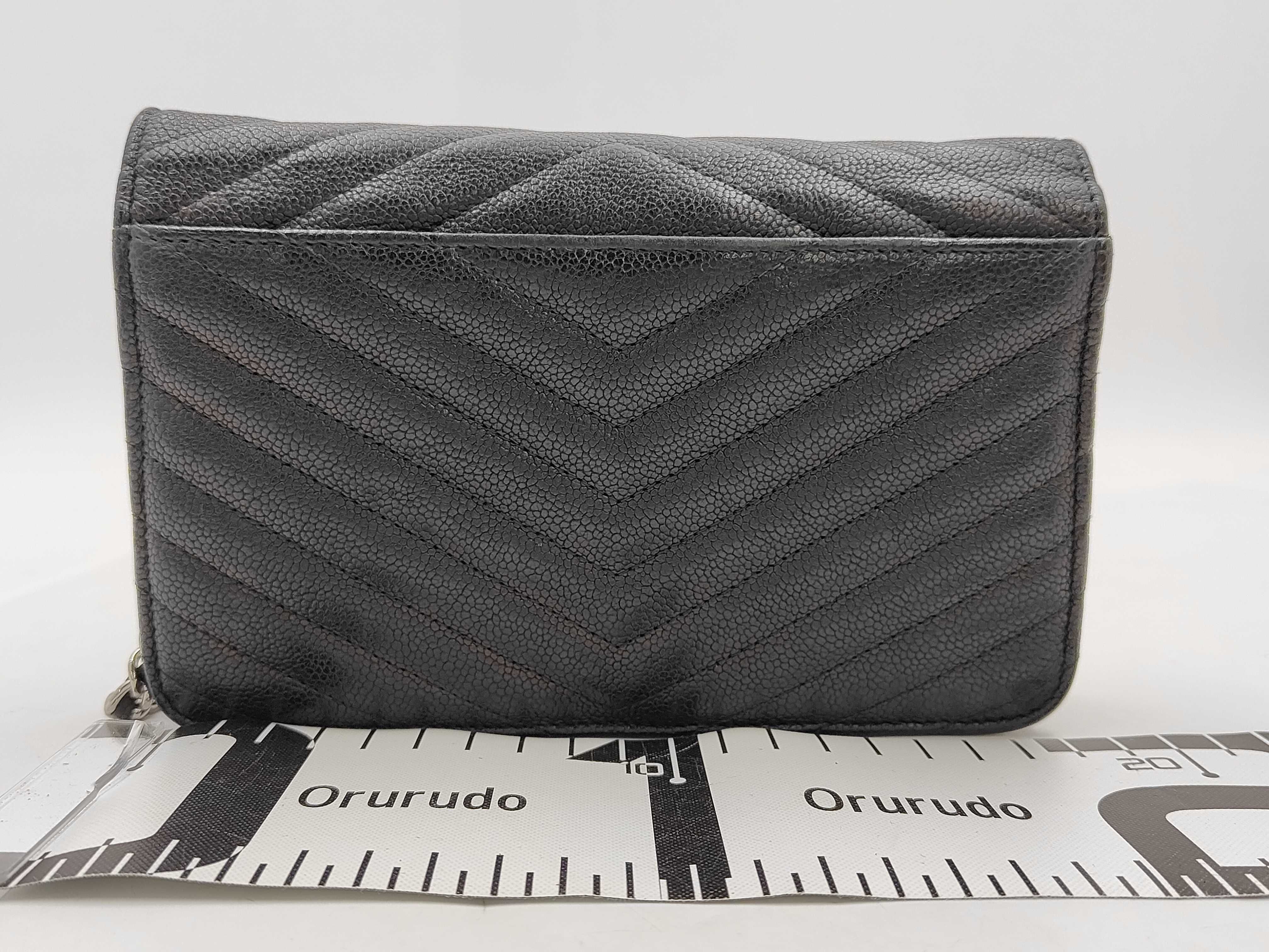 Black Caviar Skin V-Stitch Shoulder Bag, WOC, Approx. 19cm W, Serial Number , with Dust Bag and Seal, Silver Hardware, 24813421 — view 2