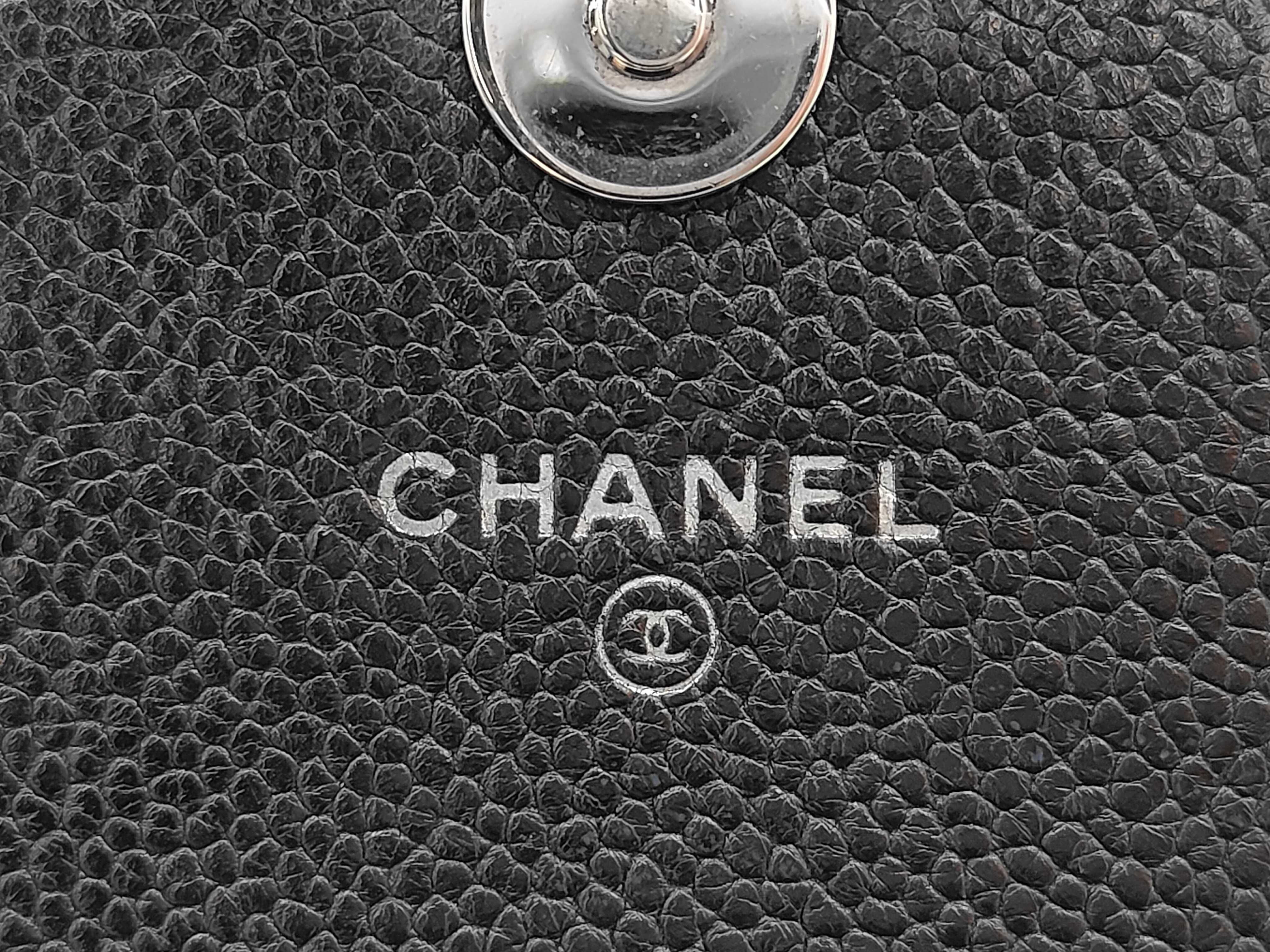 Black Caviar Skin V-Stitch Shoulder Bag, WOC, Approx. 19cm W, Serial Number , with Dust Bag and Seal, Silver Hardware, 24813421 — view 11