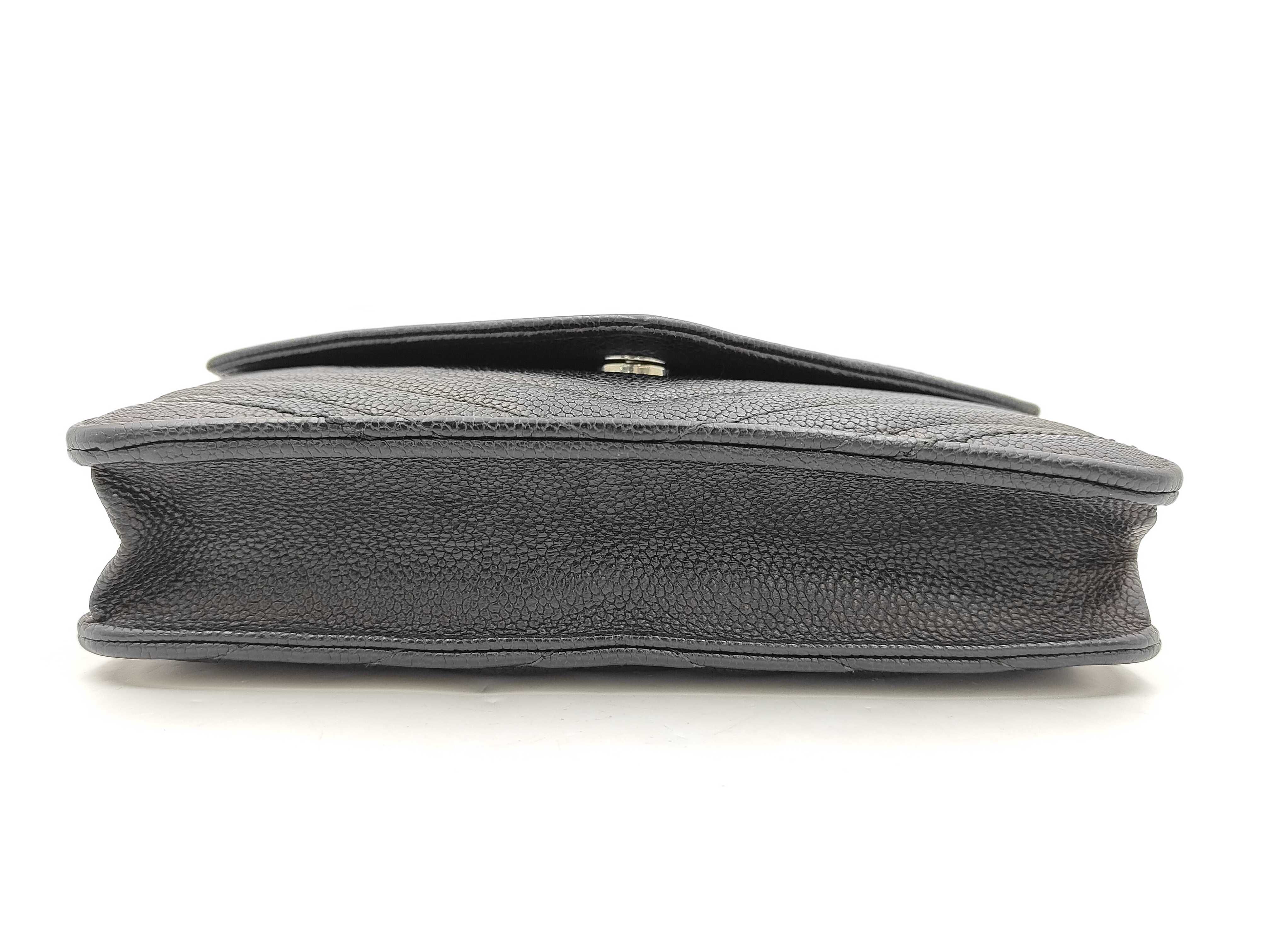Black Caviar Skin V-Stitch Shoulder Bag, WOC, Approx. 19cm W, Serial Number , with Dust Bag and Seal, Silver Hardware, 24813421 — view 5