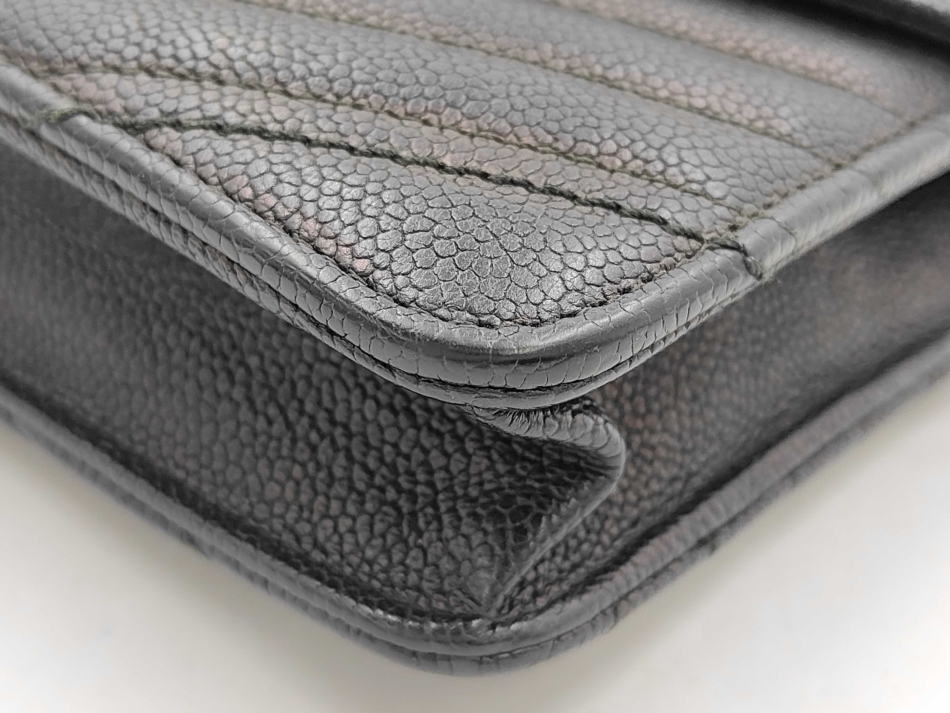 Black Caviar Skin V-Stitch Shoulder Bag, WOC, Approx. 19cm W, Serial Number , with Dust Bag and Seal, Silver Hardware, 24813421 — view 6