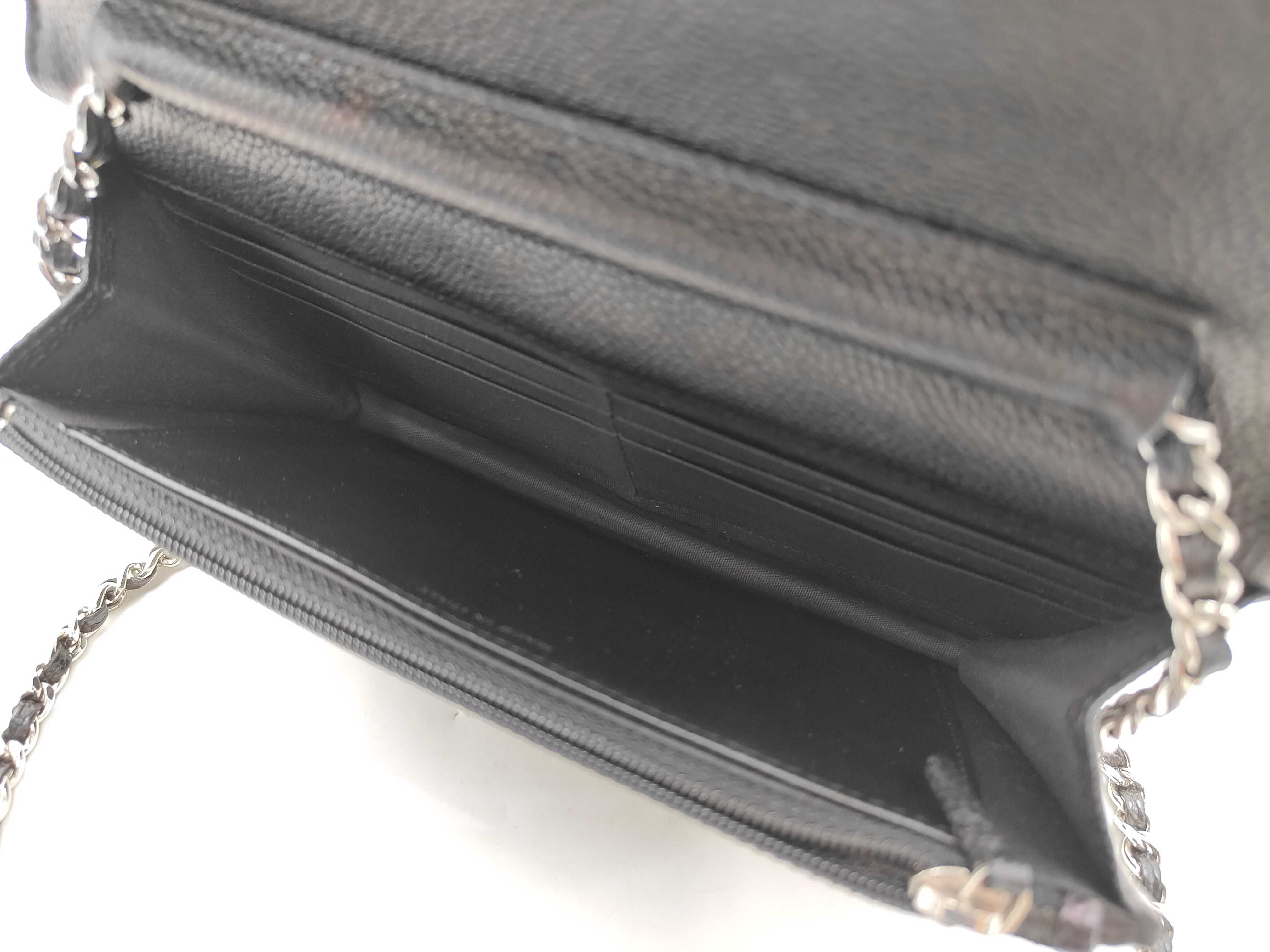 Black Caviar Skin V-Stitch Shoulder Bag, WOC, Approx. 19cm W, Serial Number , with Dust Bag and Seal, Silver Hardware, 24813421 — view 9