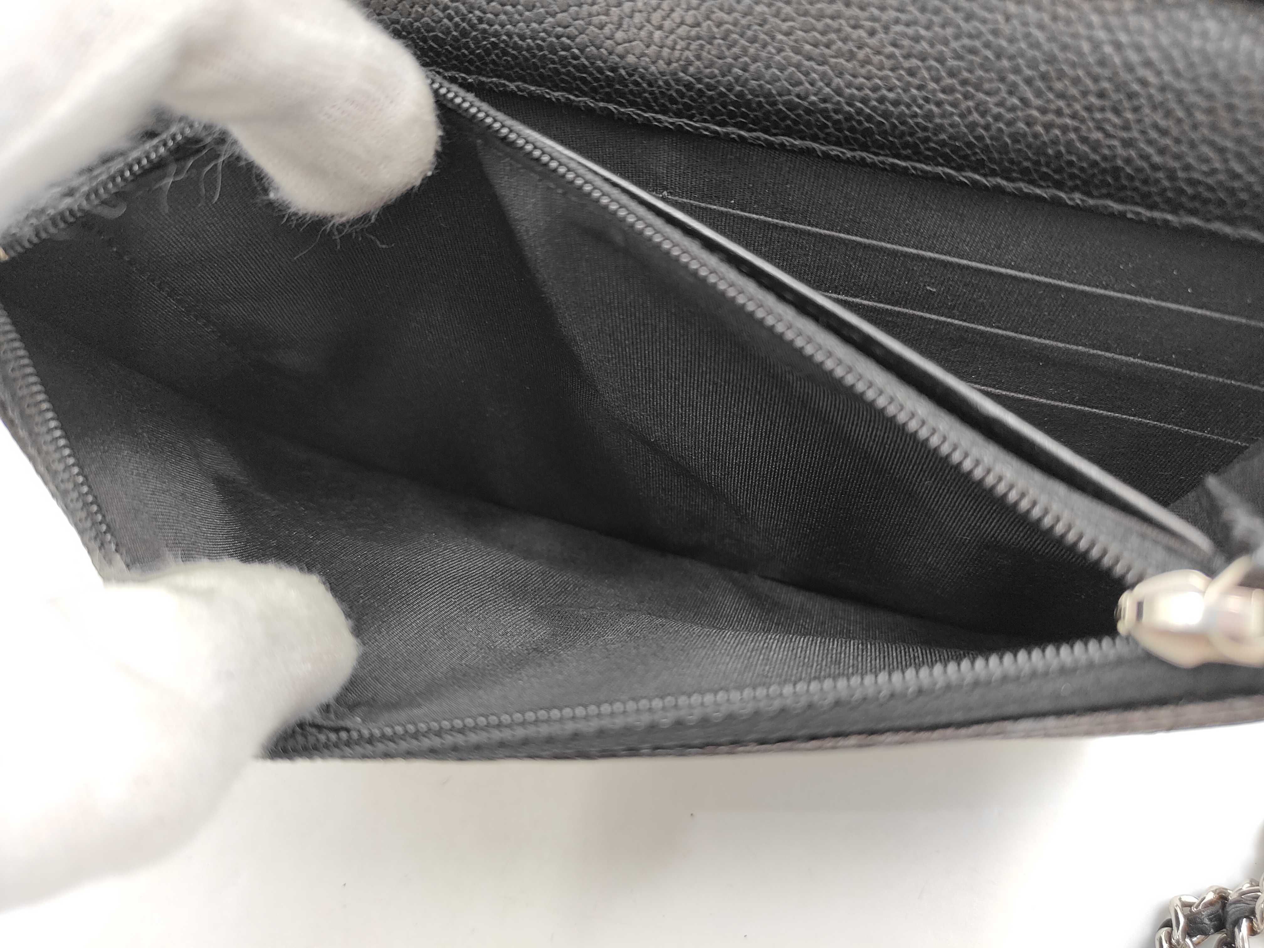 Black Caviar Skin V-Stitch Shoulder Bag, WOC, Approx. 19cm W, Serial Number , with Dust Bag and Seal, Silver Hardware, 24813421 — view 10