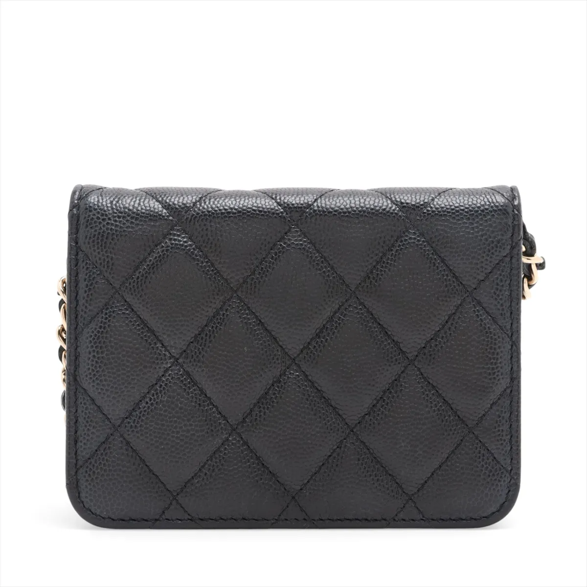 Matelassé Caviar Skin Chain Shoulder Bag, Black with Gold Hardware, 32002865, Serial Number , AP2727 — view 2