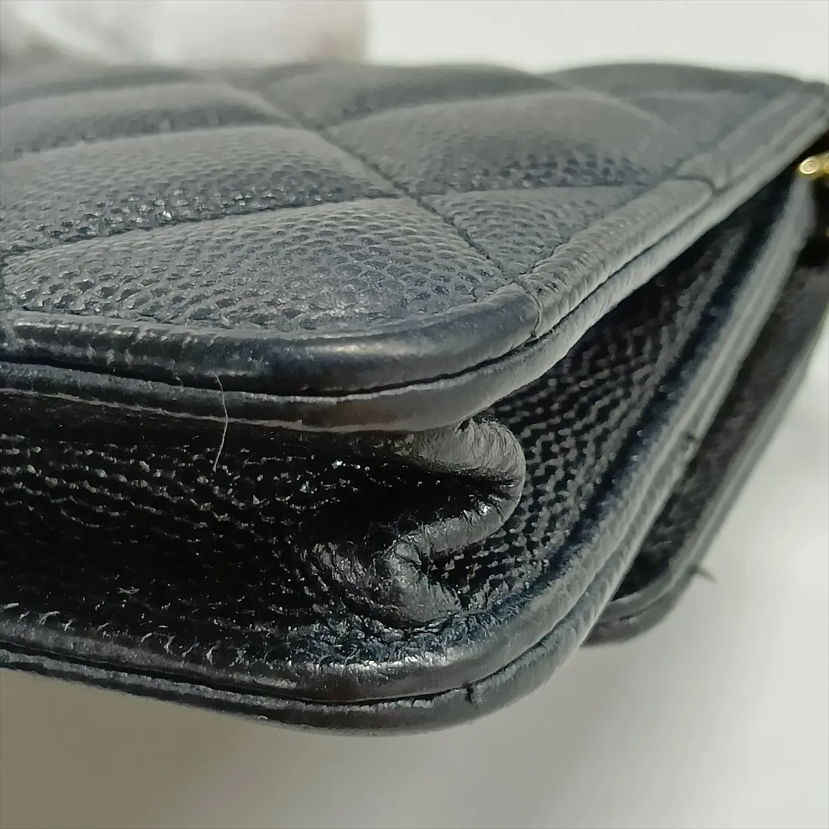 Matelassé Caviar Skin Chain Shoulder Bag, Black with Gold Hardware, 32002865, Serial Number , AP2727 — view 11
